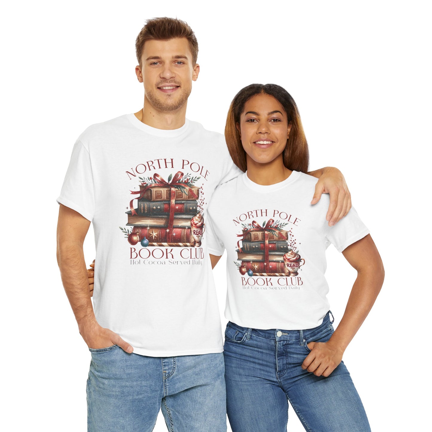 North Pole Book Club Unisex Heavy Cotton tee - Books Lover Christmas Holiday Festive Unisex T-shirt - sizes S - 5X