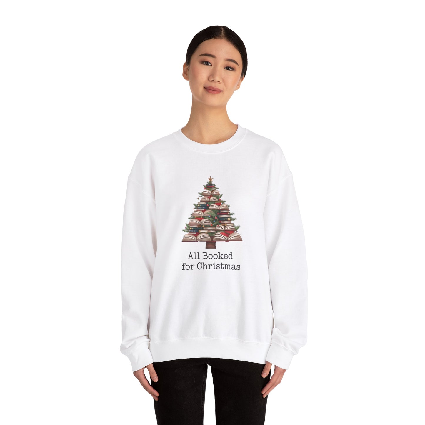 All Booked for Christmas, Book Christmas tree, Unisex Heavy Blend Crewneck Sweatshirt - sizes S - 3X