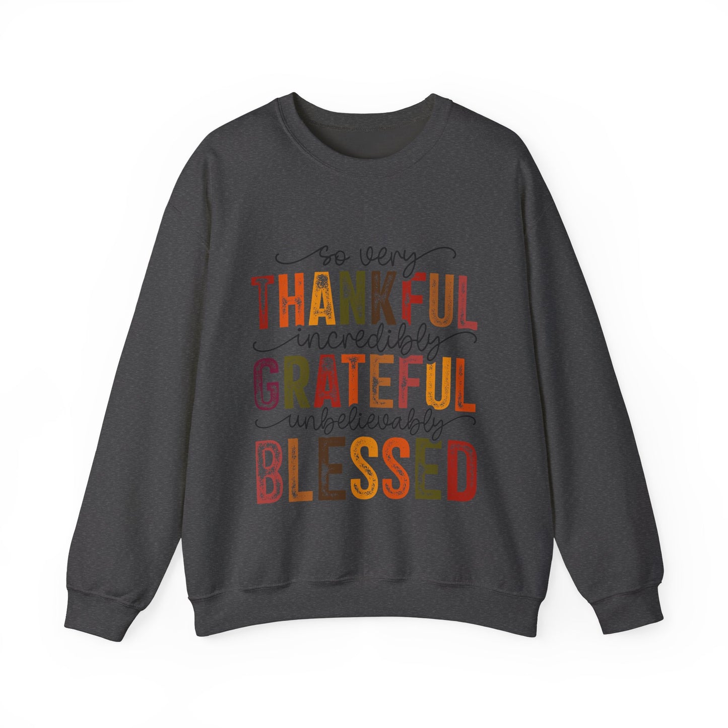 Thankful Grateful Blessed Unisex Heavy Blend Crewneck Sweatshirt - Thanksgiving Warm Cozy