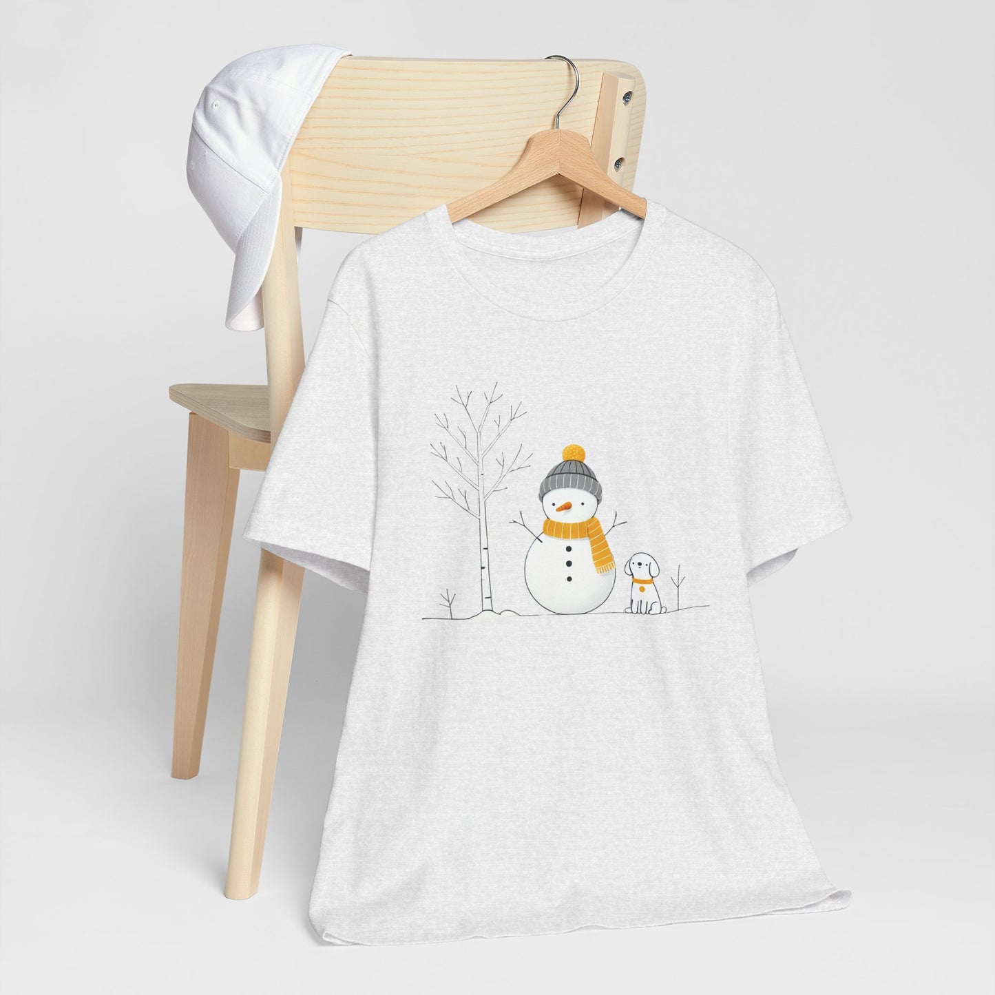 Snowman and dog winter scene Unisex Jersey Short Sleeve Tee - sizes S - 3X