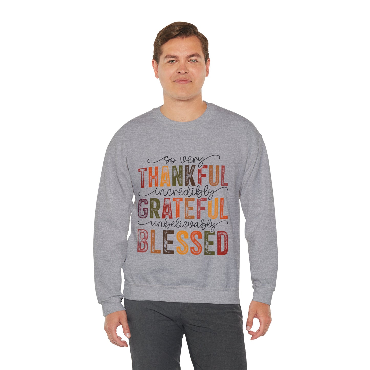 Thankful Grateful Blessed Unisex Heavy Blend Crewneck Sweatshirt - Thanksgiving Warm Cozy