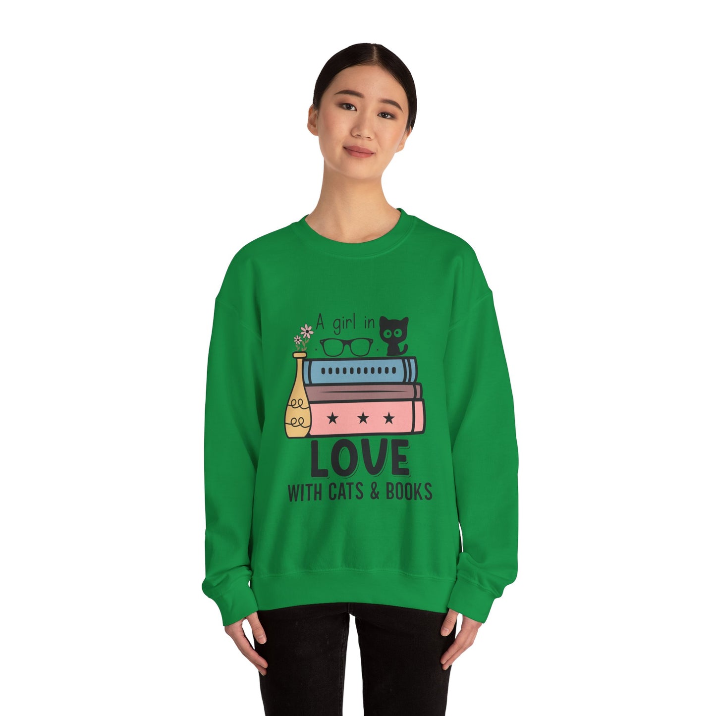 Just a girl who loves Cats and Books Unisex Heavy Blend Crewneck Sweatshirt