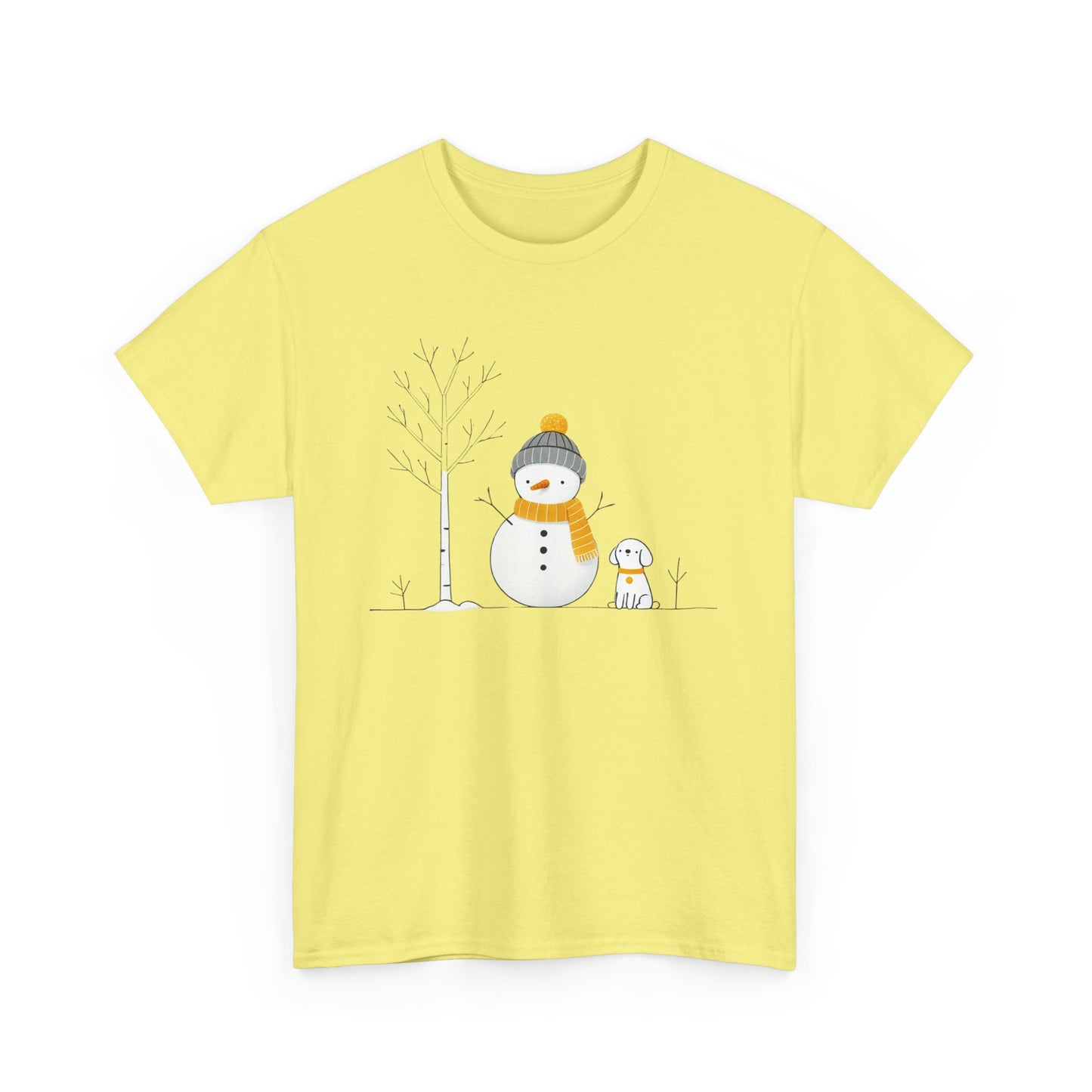 Snowman and dog Winter scene Unisex Heavy Cotton Tee - S - 3X