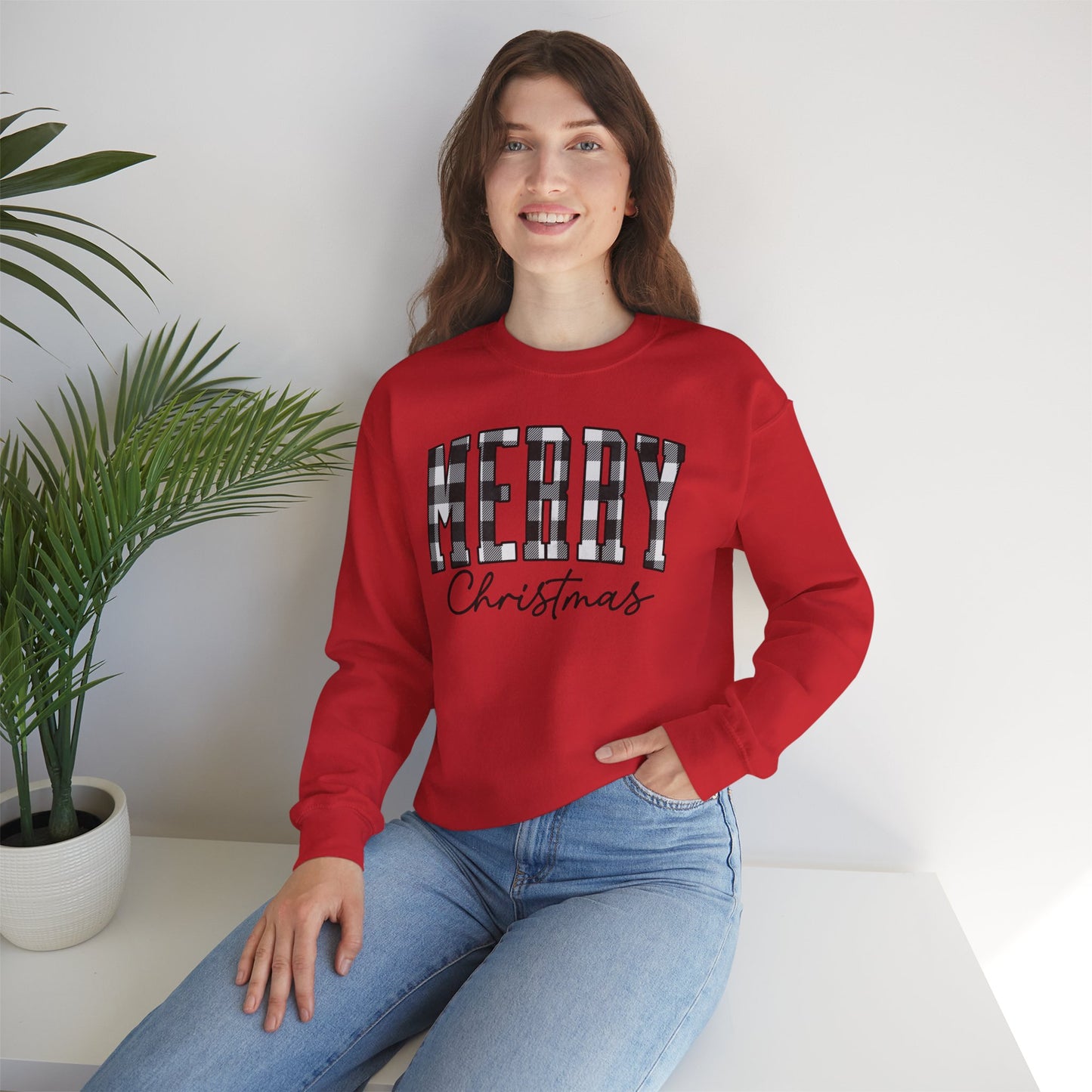 Buffalo Plaid Merry Christmas Unisex Heavy Blend™ Crewneck Sweatshirt - sizes S - 3X