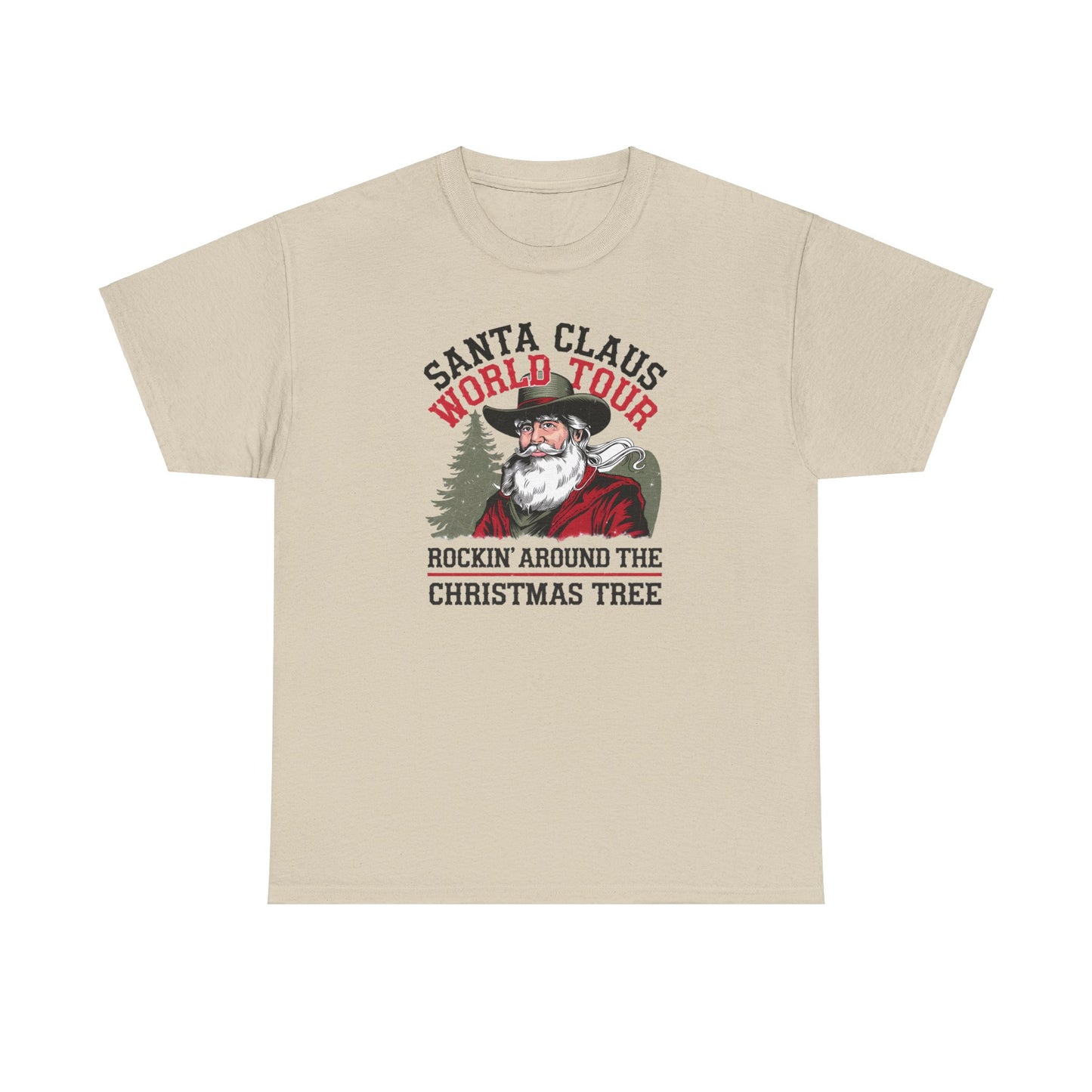 Cowboy Santa World Tour Unisex Heavy Cotton T-shirt - Christmas Funny Country Graphic Holiday Tee - sizes S - 5X