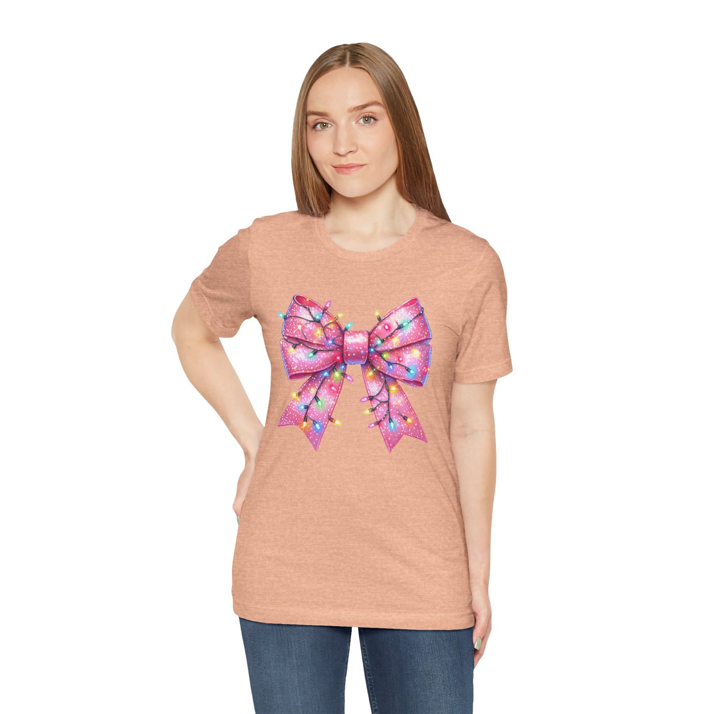 Pink Bow Christmas Tee - Festive Holiday Unisex Jersey T-shirt - sizes S - 3X