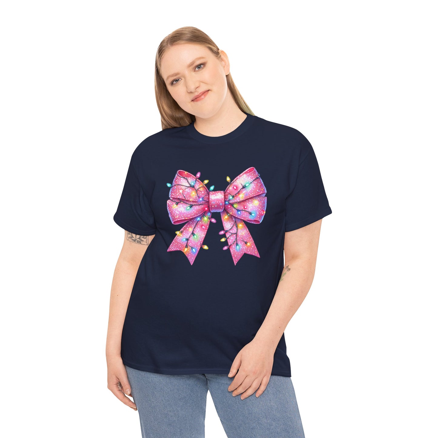 Pink Bow Unisex Tee - Christmas Lights Festive Shirt - sizes S - 5X