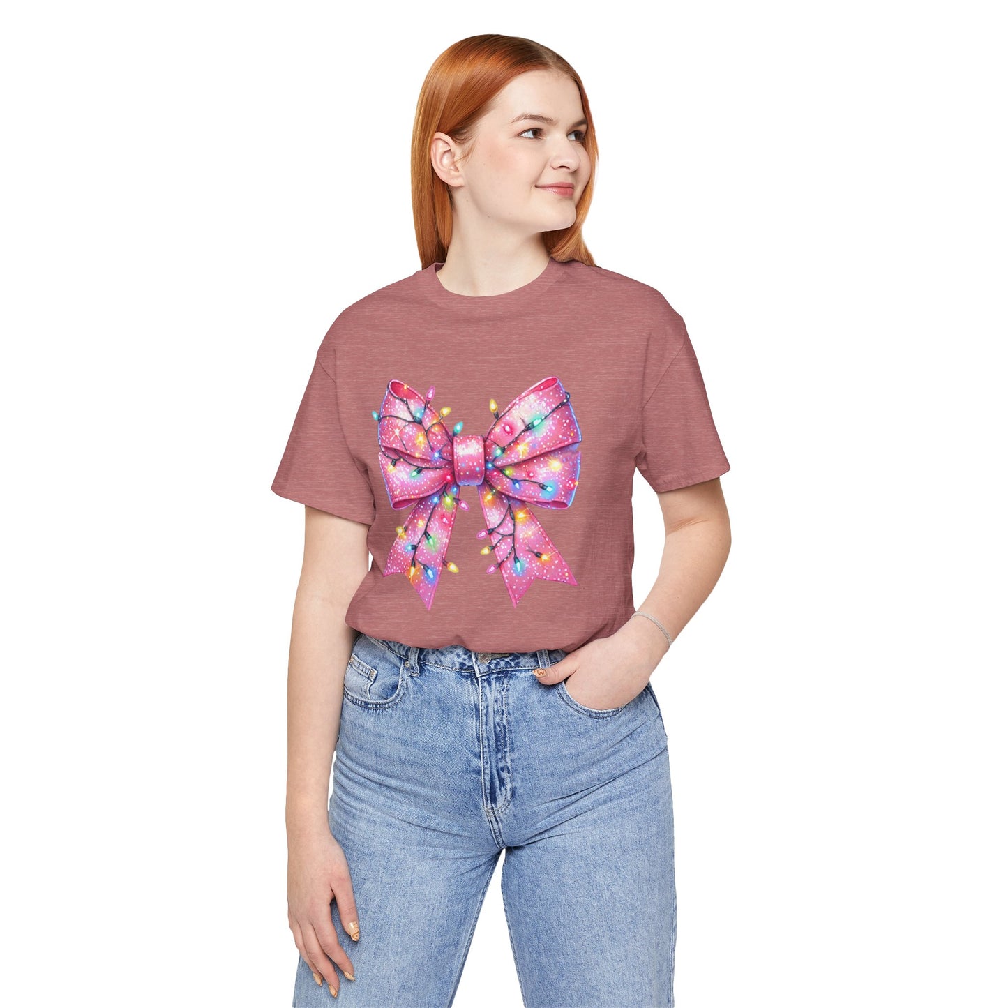 Pink Christmas Bow Unisex Jersey Short Sleeve Tee - sizes S - 3X