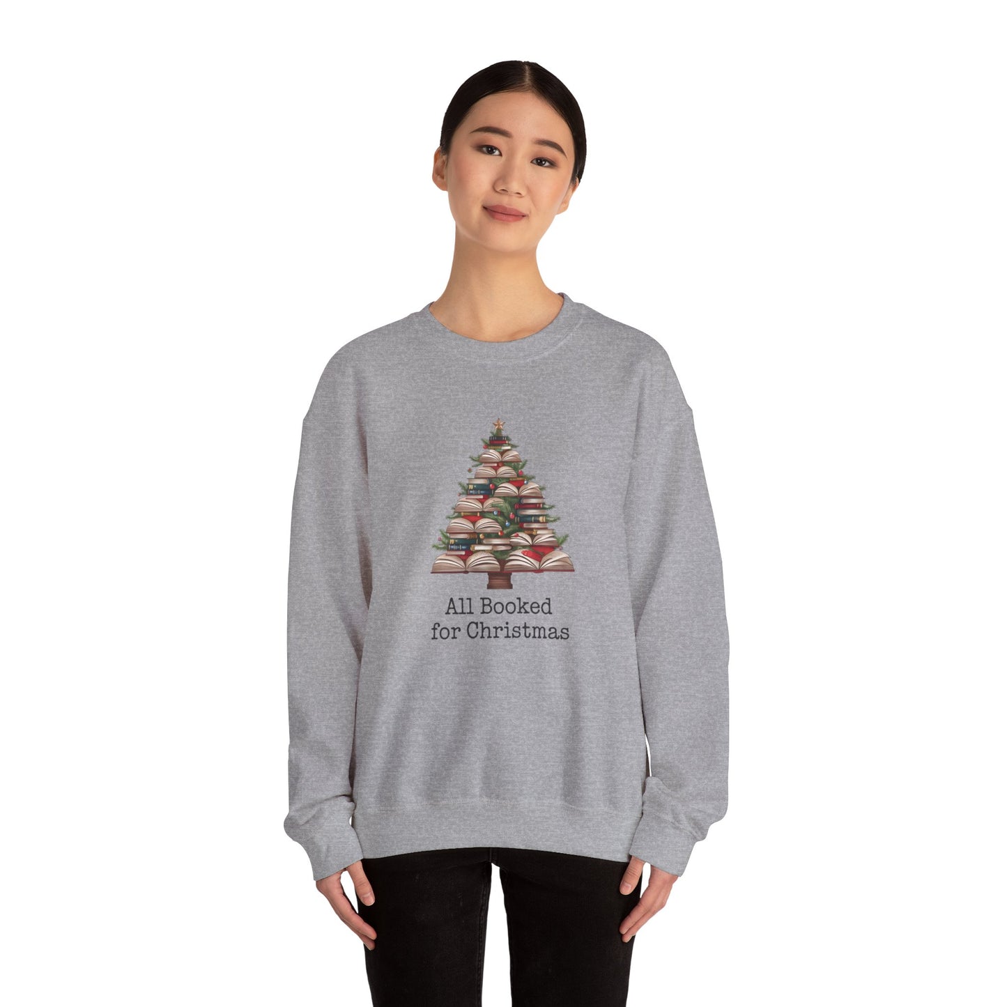 All Booked for Christmas, Book Christmas tree, Unisex Heavy Blend Crewneck Sweatshirt - sizes S - 3X