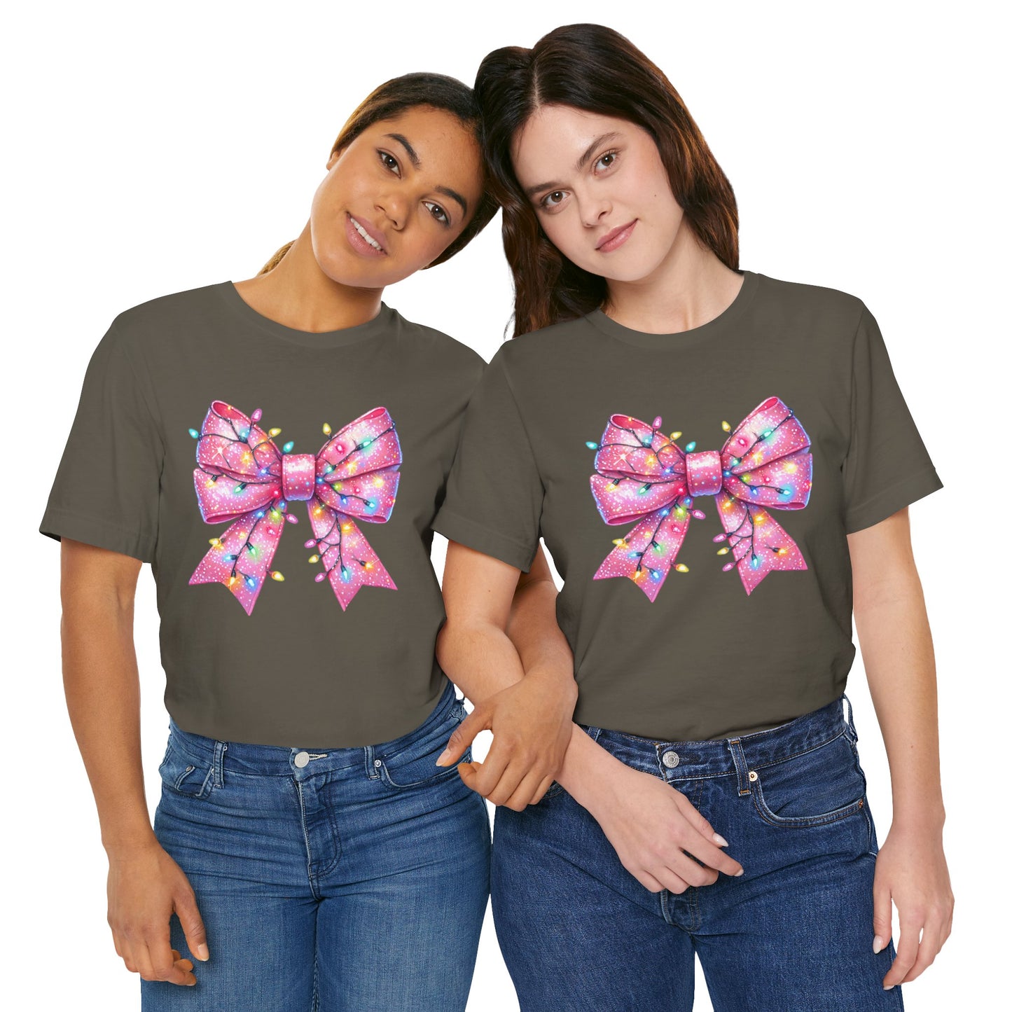 Pink Bow Christmas Tee - Festive Holiday Unisex Jersey T-shirt - sizes S - 3X