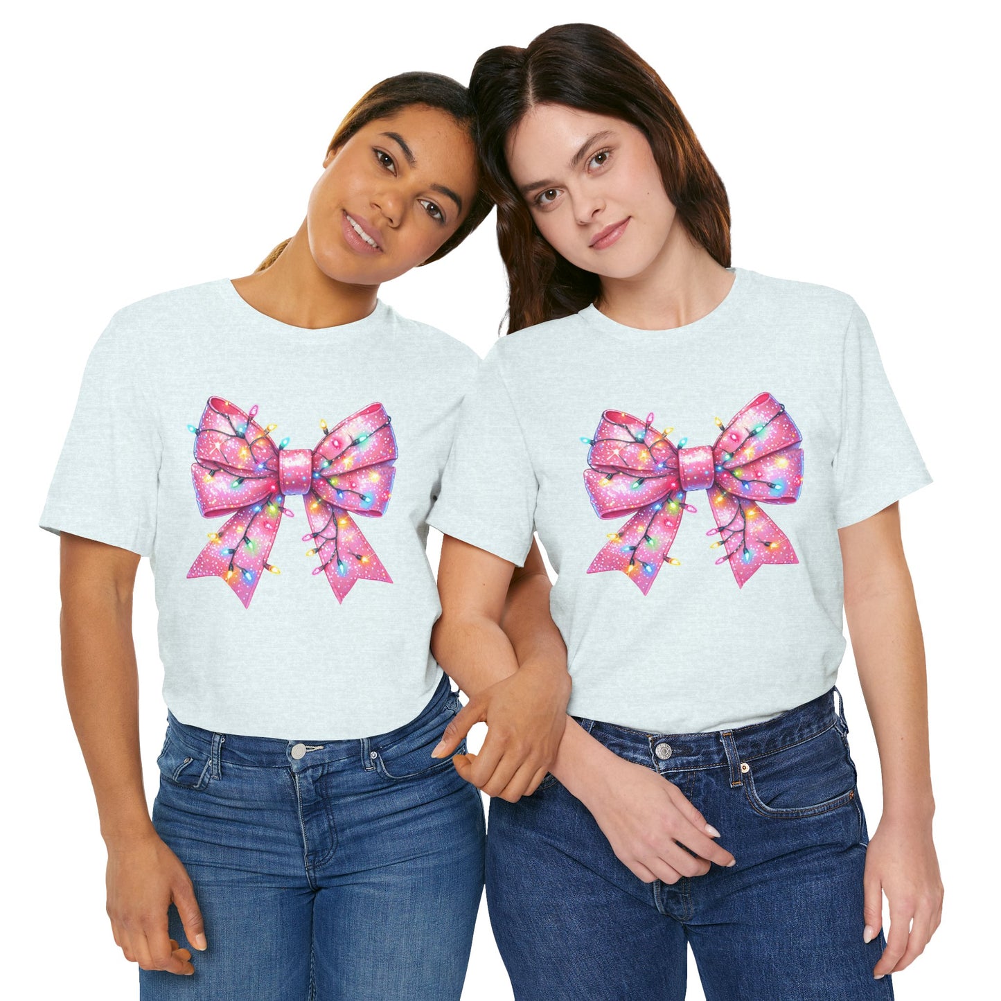 Pink Bow Christmas Tee - Festive Holiday Unisex Jersey T-shirt - sizes S - 3X