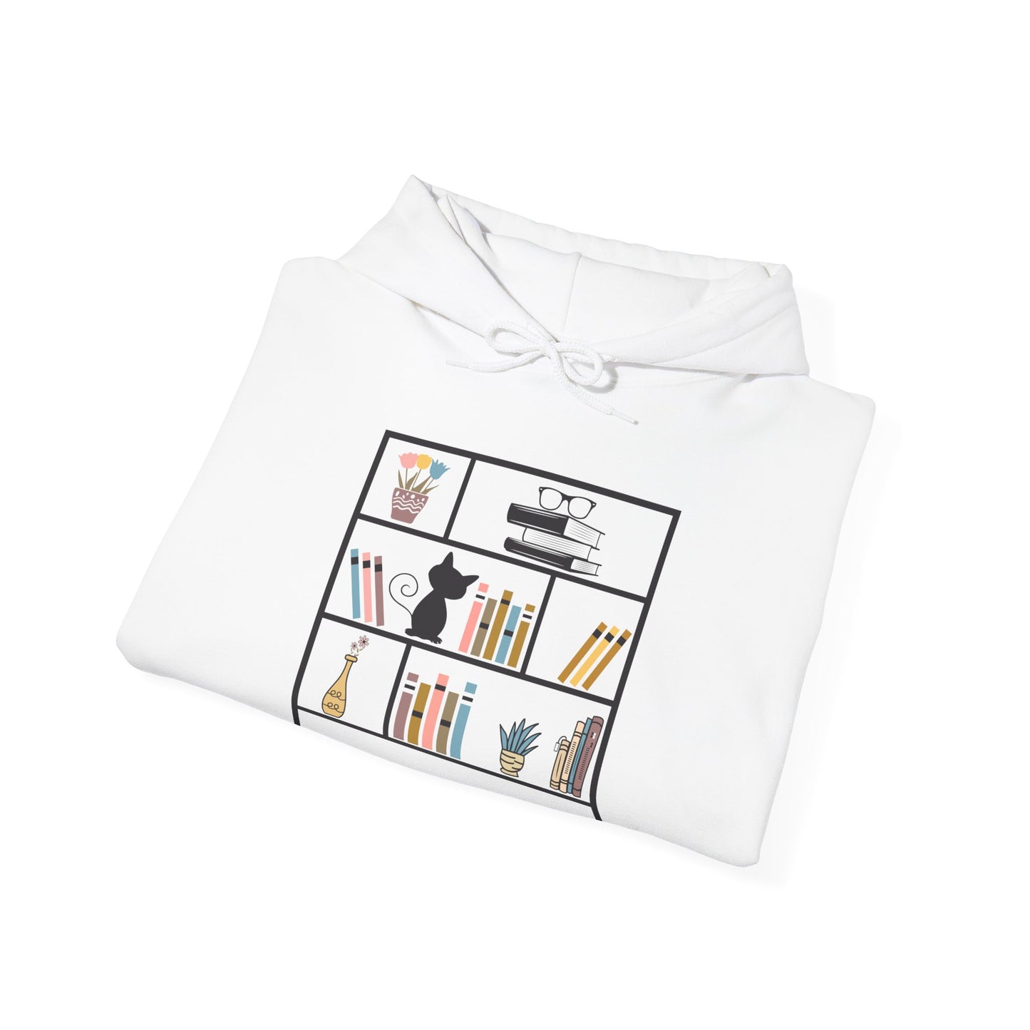 Unisex Heavy Blend™ Hooded Sweatshirt - cute bookshelf with cat - size S - 5X