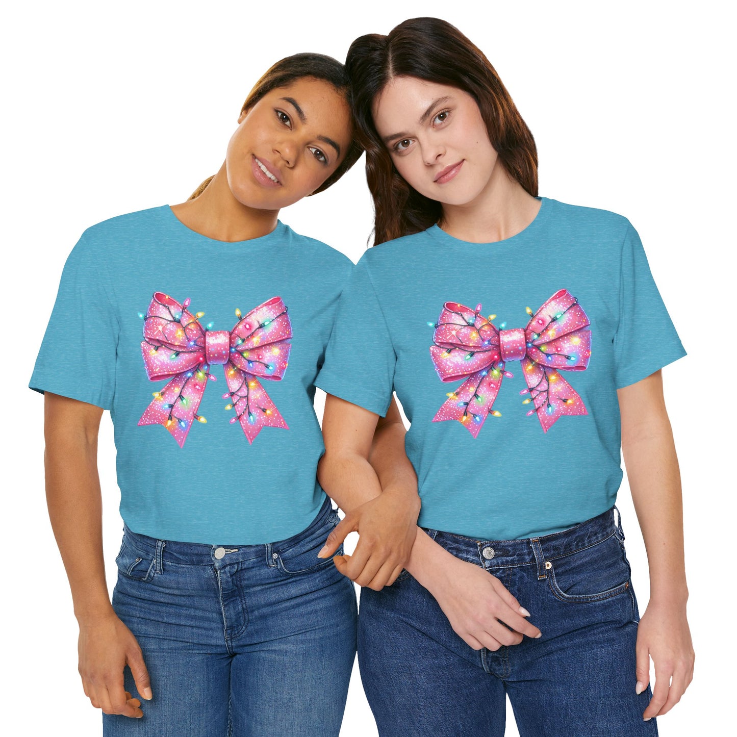 Pink Bow Christmas Tee - Festive Holiday Unisex Jersey T-shirt - sizes S - 3X