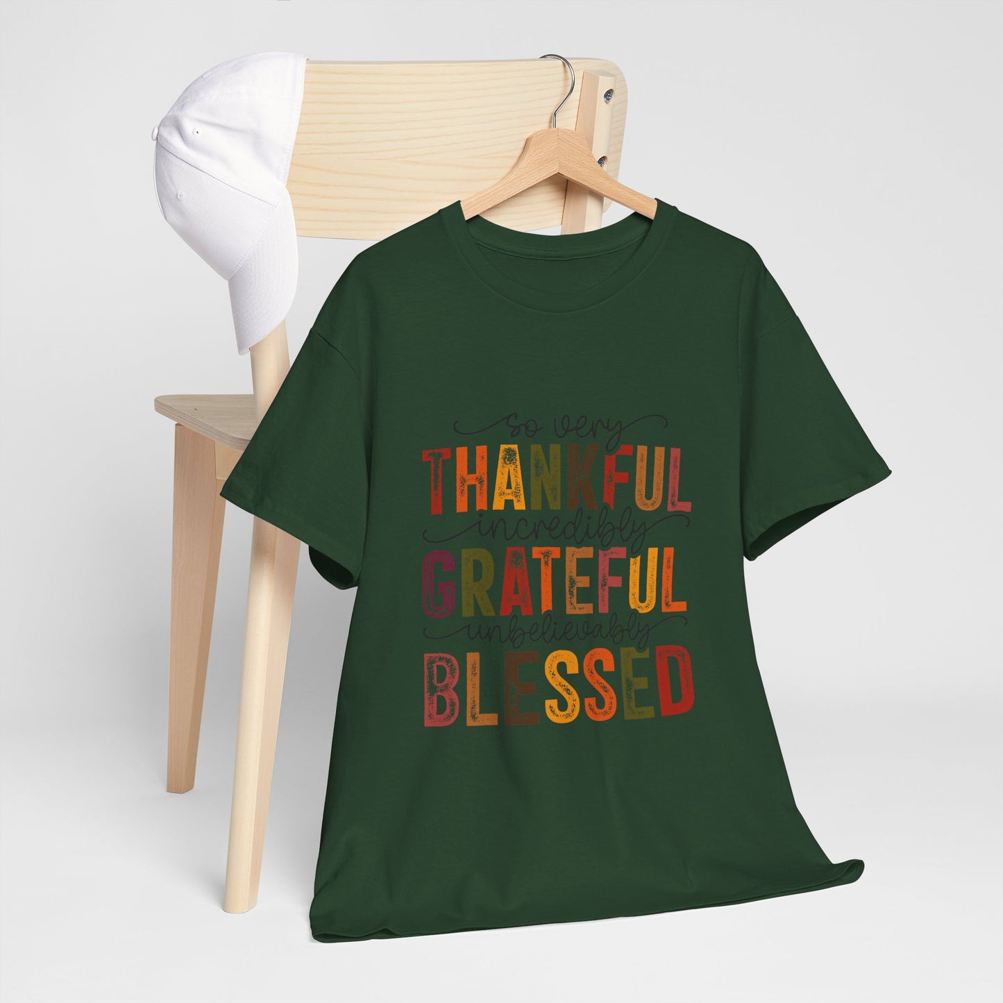 Thankful Grateful Blessed Unisex Heavy Cotton Tee - Thanksgiving Distressed Graphic T-Shirt