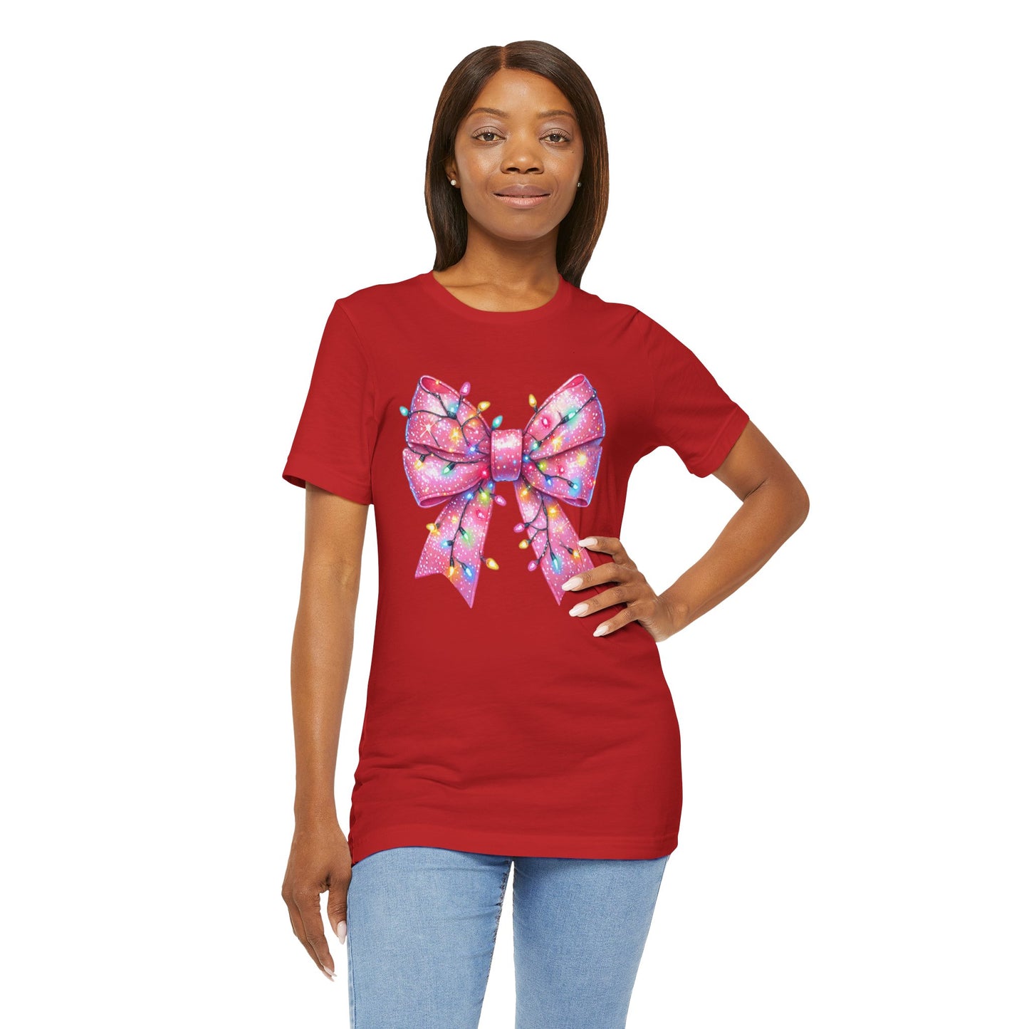 Pink Christmas Bow Unisex Jersey Short Sleeve Tee - sizes S - 3X