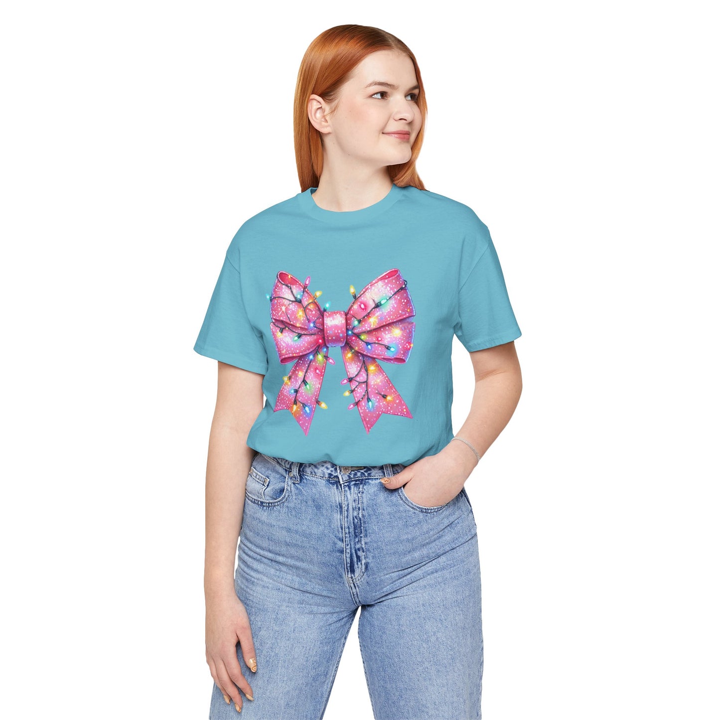 Pink Bow Christmas Tee - Festive Holiday Unisex Jersey T-shirt - sizes S - 3X