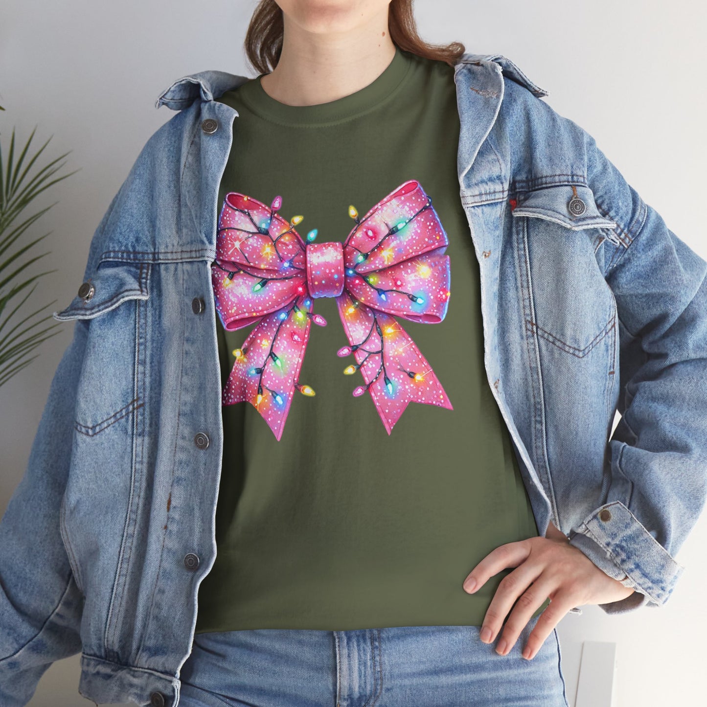 Pink Bow Unisex Tee - Christmas Lights Festive Shirt - sizes S - 5X