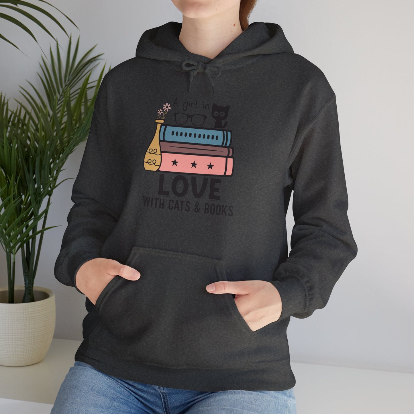 Just a Girl who loves Cats and Books Unisex Heavy Blend™ Hooded Sweatshirt - S - 5X sizes