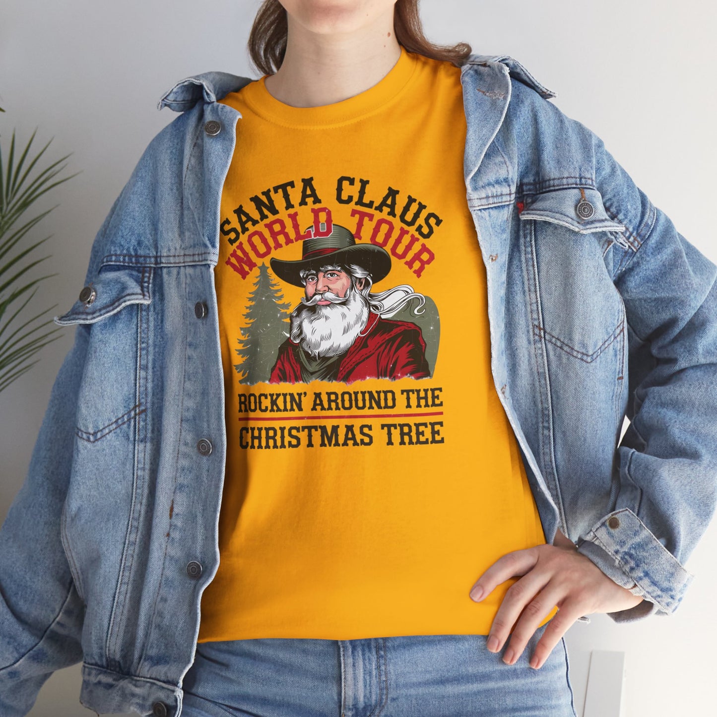 Cowboy Santa World Tour Unisex Heavy Cotton T-shirt - Christmas Funny Country Graphic Holiday Tee - sizes S - 5X