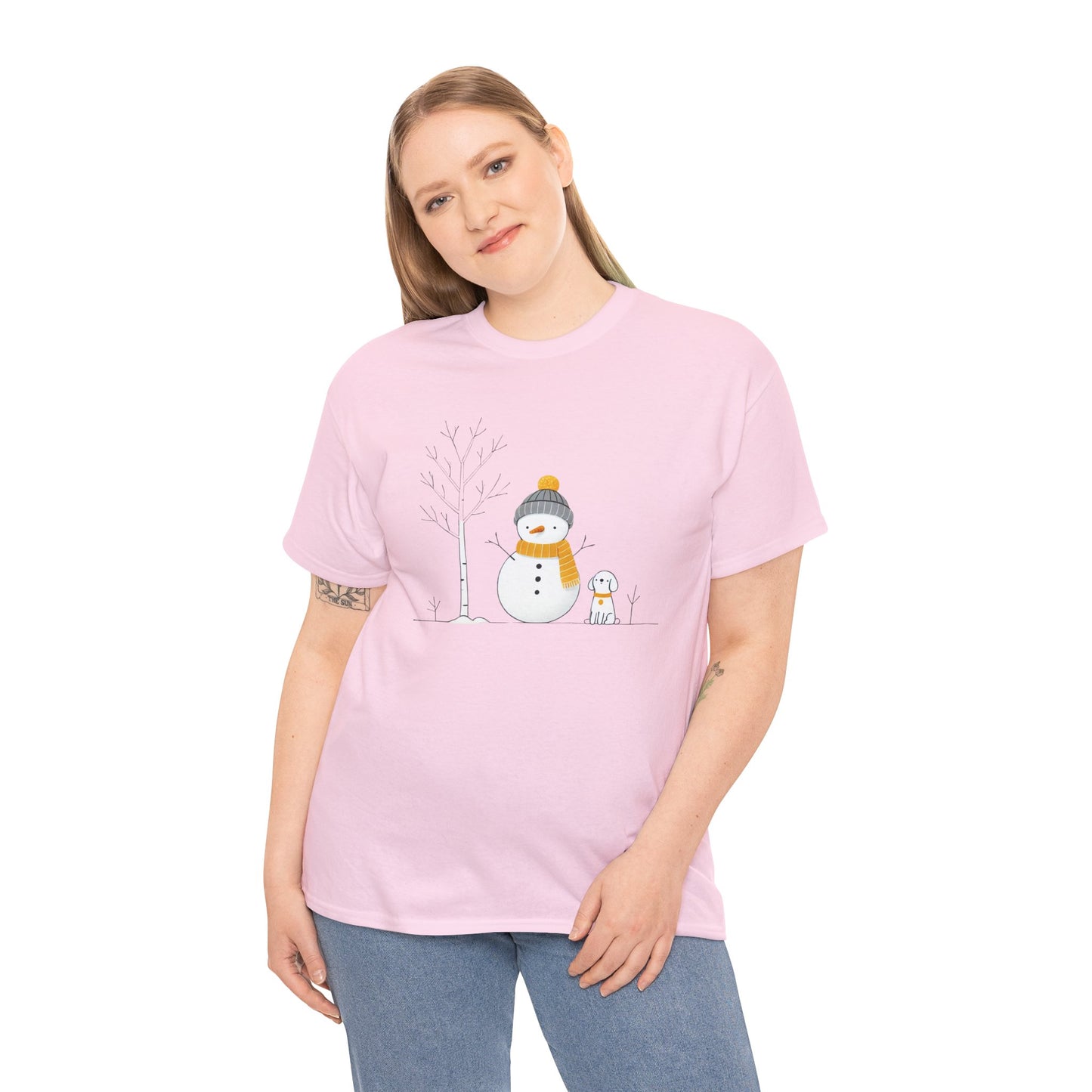 Snowman and Dog Unisex Heavy Cotton Tee - sizes S - 5X