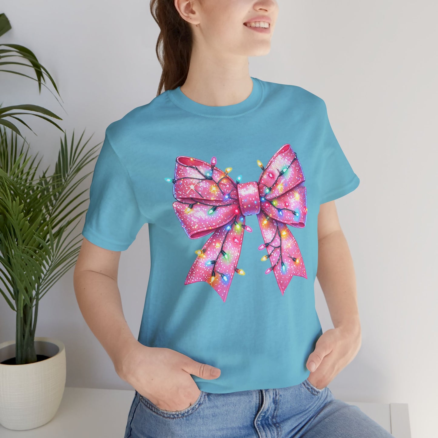 Pink Bow Christmas Tee - Festive Holiday Unisex Jersey T-shirt - sizes S - 3X