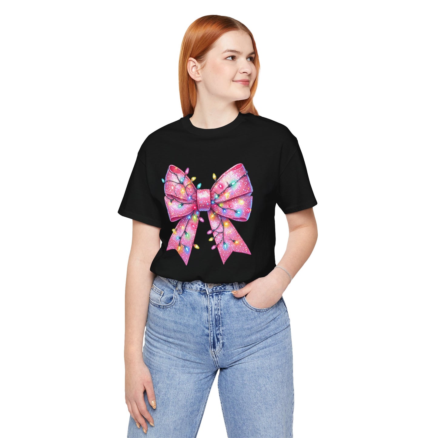 Pink Christmas Bow Unisex Jersey Short Sleeve Tee - sizes S - 3X