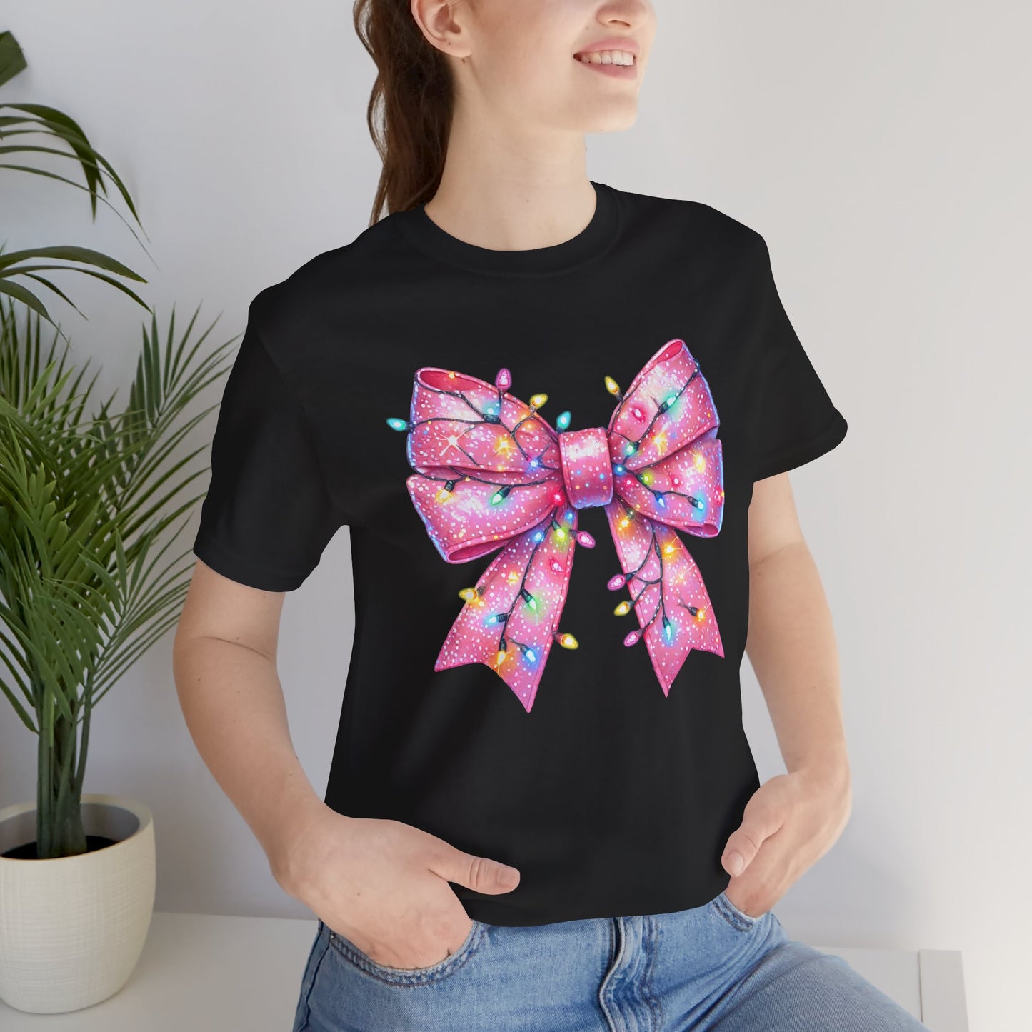 Pink Christmas Bow Unisex Jersey Short Sleeve Tee - sizes S - 3X