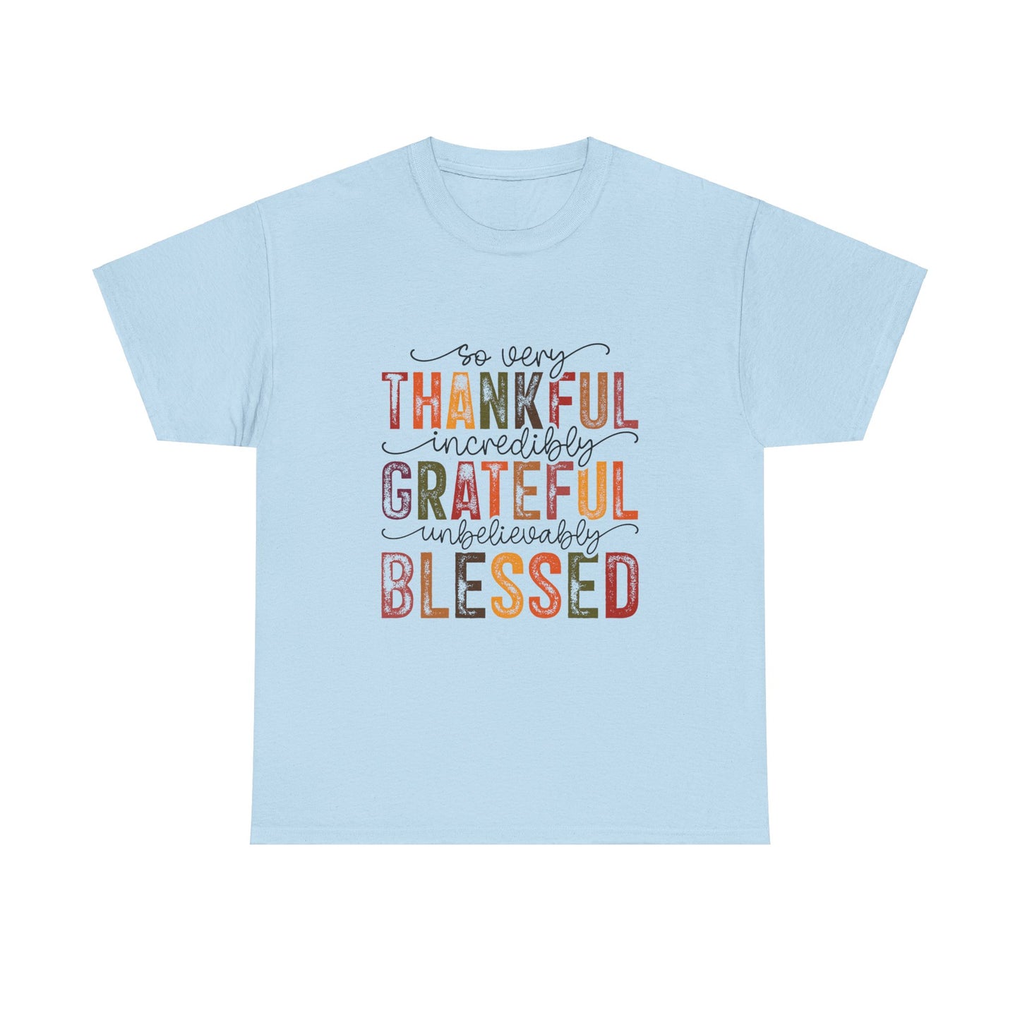 Thankful Grateful Blessed Unisex Heavy Cotton Tee - Thanksgiving Distressed Graphic T-Shirt