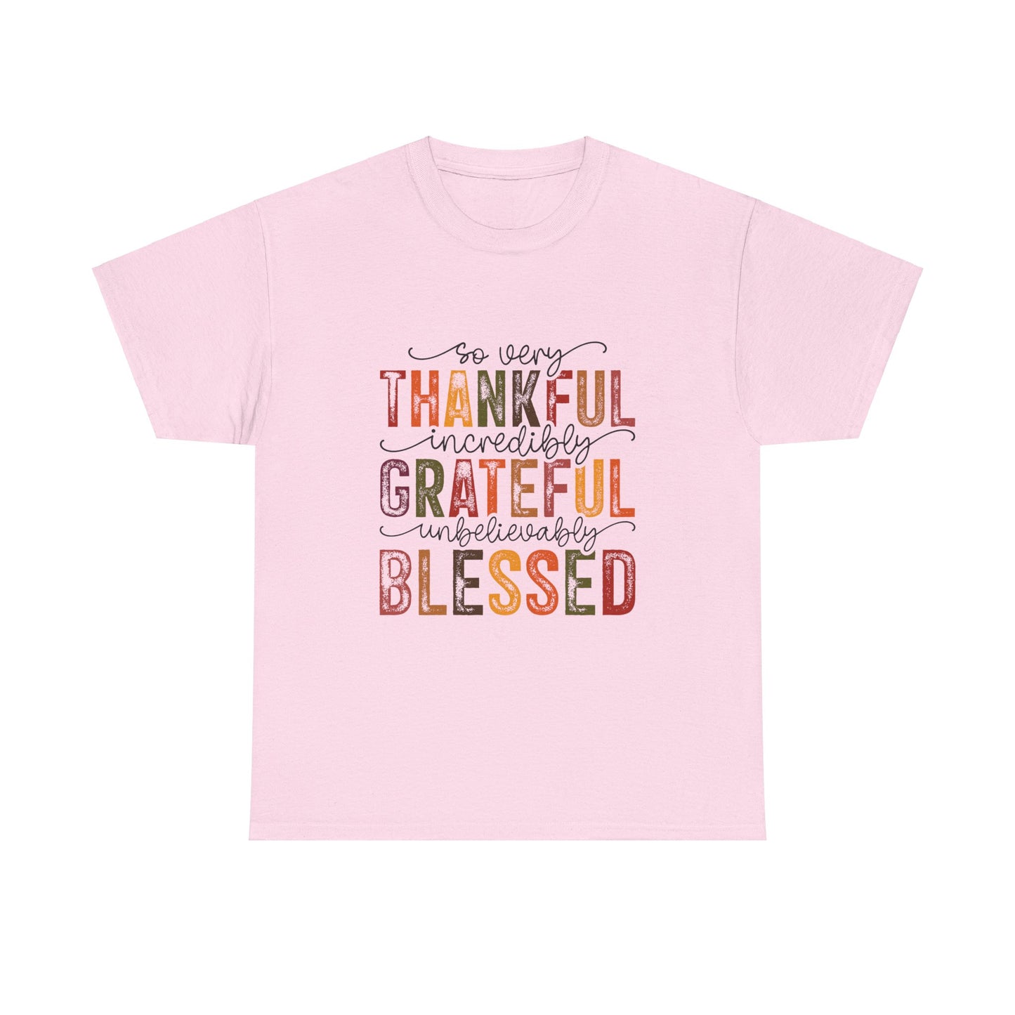 Thankful Grateful Blessed Unisex Heavy Cotton Tee - Thanksgiving Distressed Graphic T-Shirt