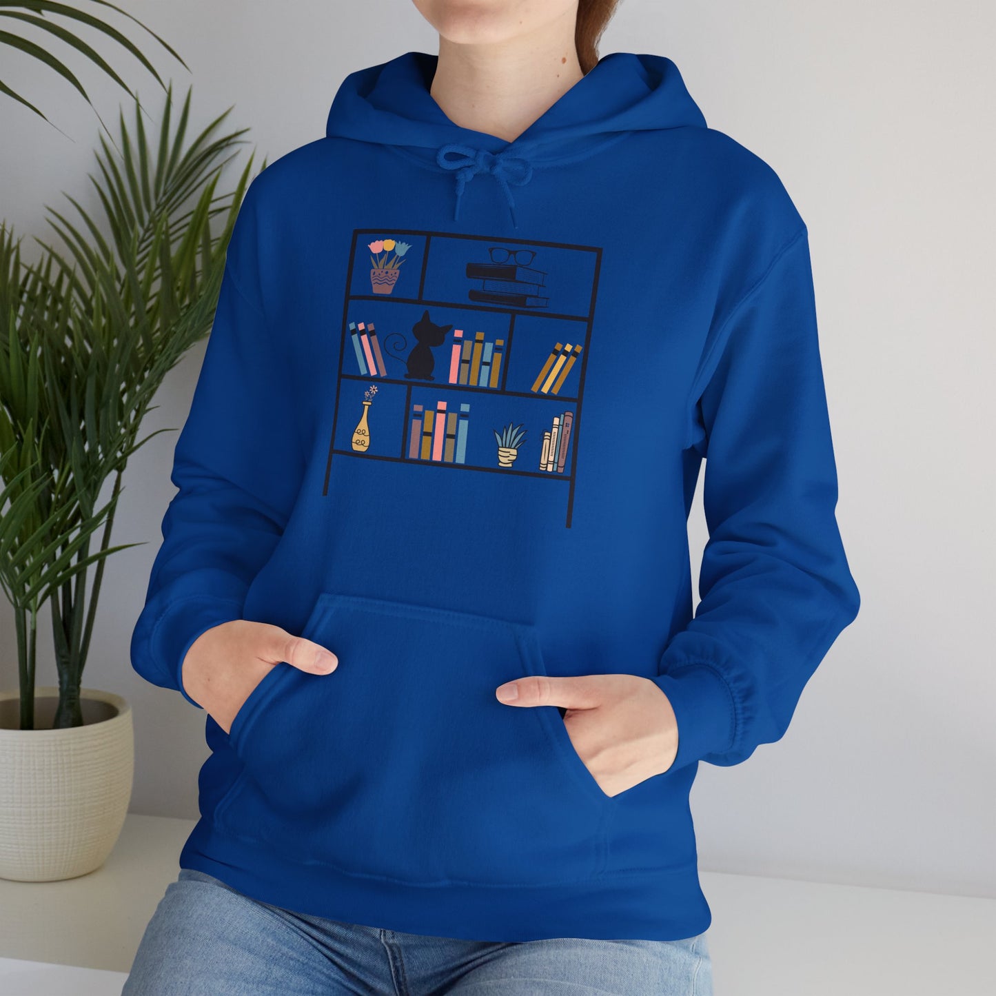 Unisex Heavy Blend™ Hooded Sweatshirt - cute bookshelf with cat - size S - 5X