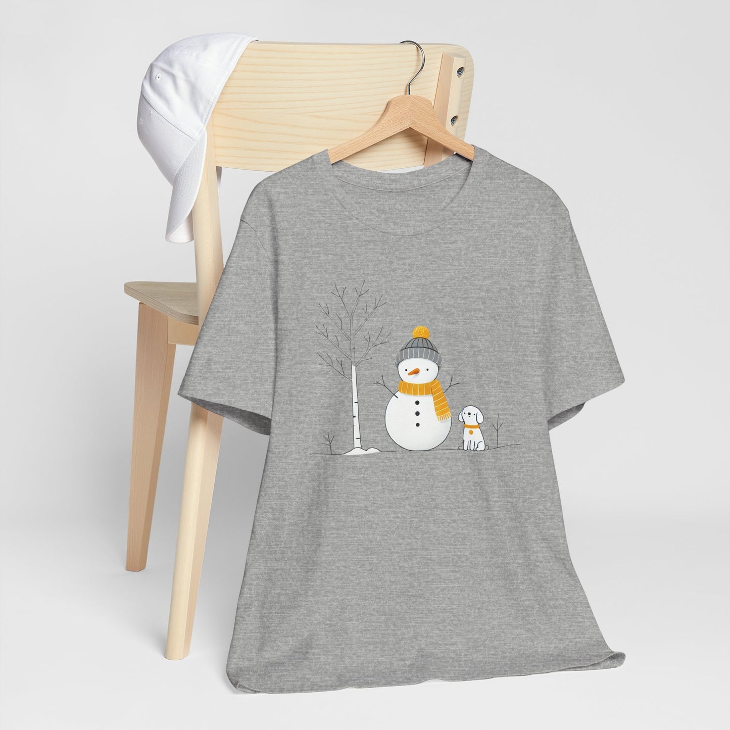 Snowman and dog winter scene Unisex Jersey Short Sleeve Tee - sizes S - 3X