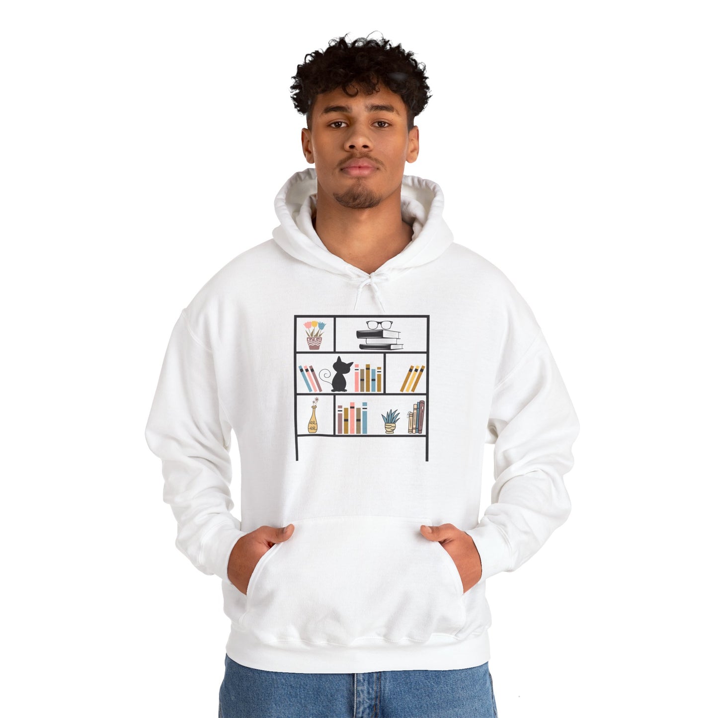 Unisex Heavy Blend™ Hooded Sweatshirt - cute bookshelf with cat - size S - 5X