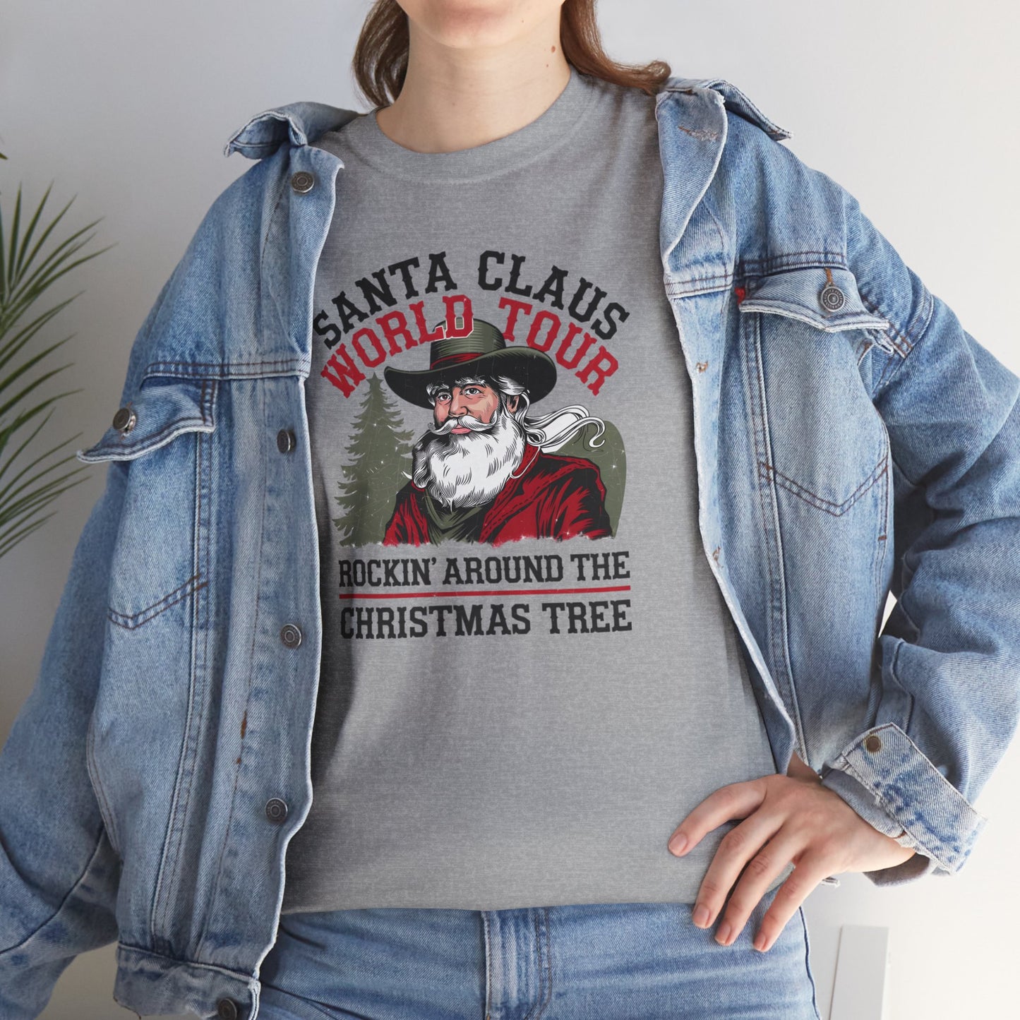 Cowboy Santa World Tour Unisex Heavy Cotton T-shirt - Christmas Funny Country Graphic Holiday Tee - sizes S - 5X