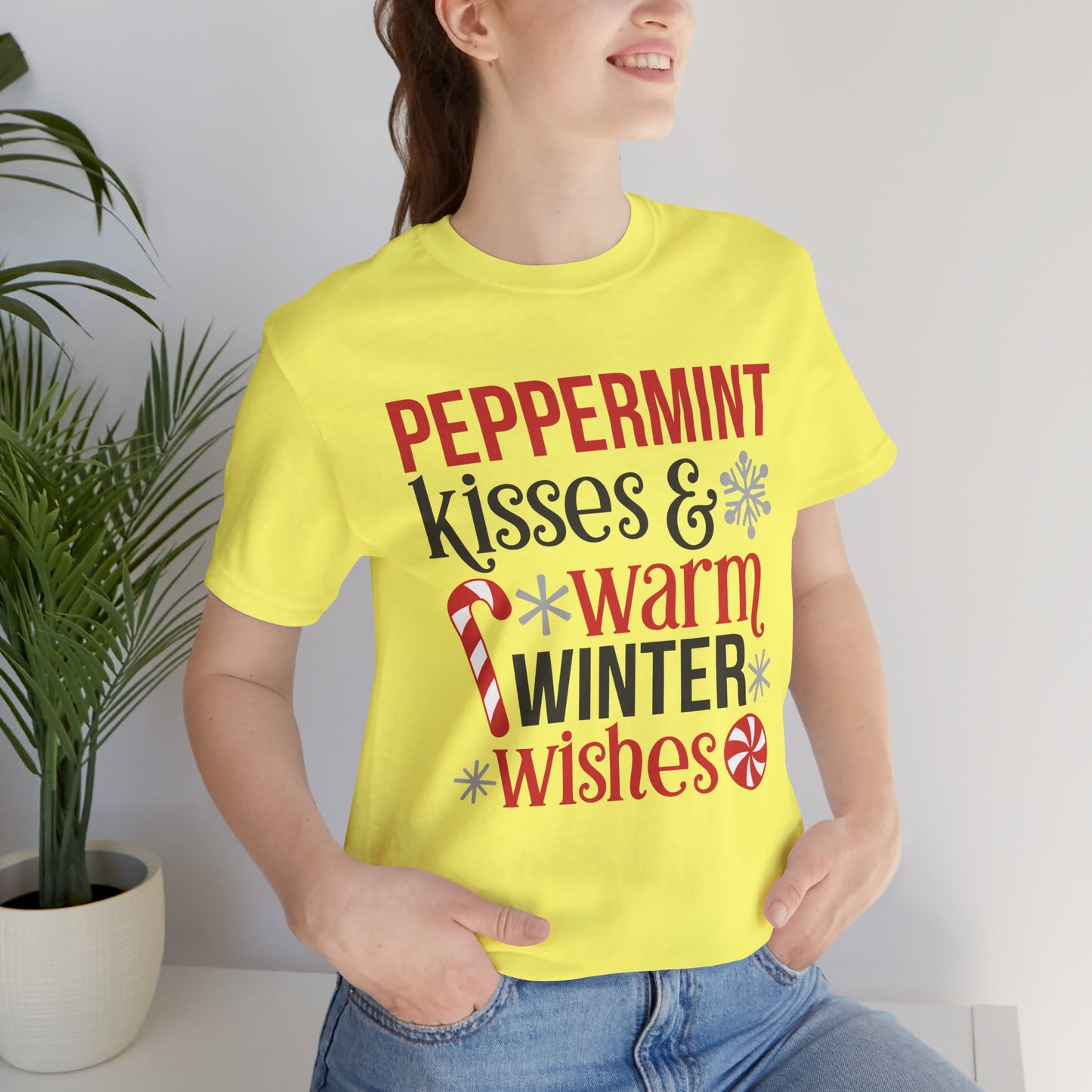 Peppermint Kisses and Warm Winter Wishes Unisex Jersey Short Sleeve Tee - sizes S - 3X