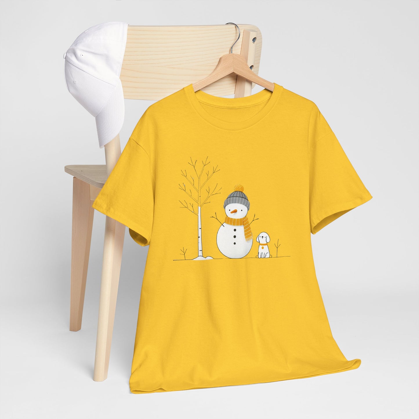 Snowman and dog Winter scene Unisex Heavy Cotton Tee - S - 3X