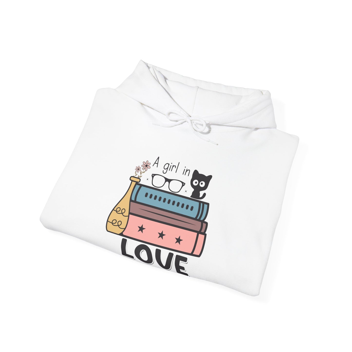 Just a girl in love with cats and books Unisex Heavy Blend™ Hooded Sweatshirt - S - 3X sizes