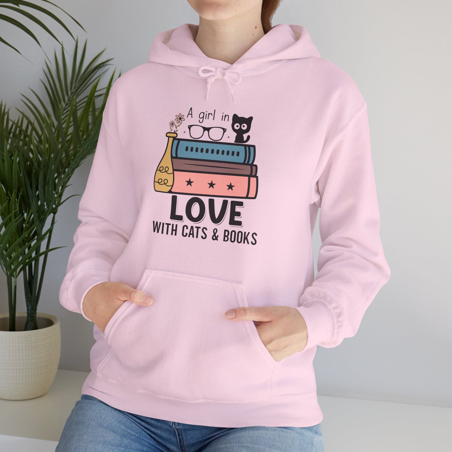 Just a girl in love with cats and books Unisex Heavy Blend™ Hooded Sweatshirt - S - 3X sizes