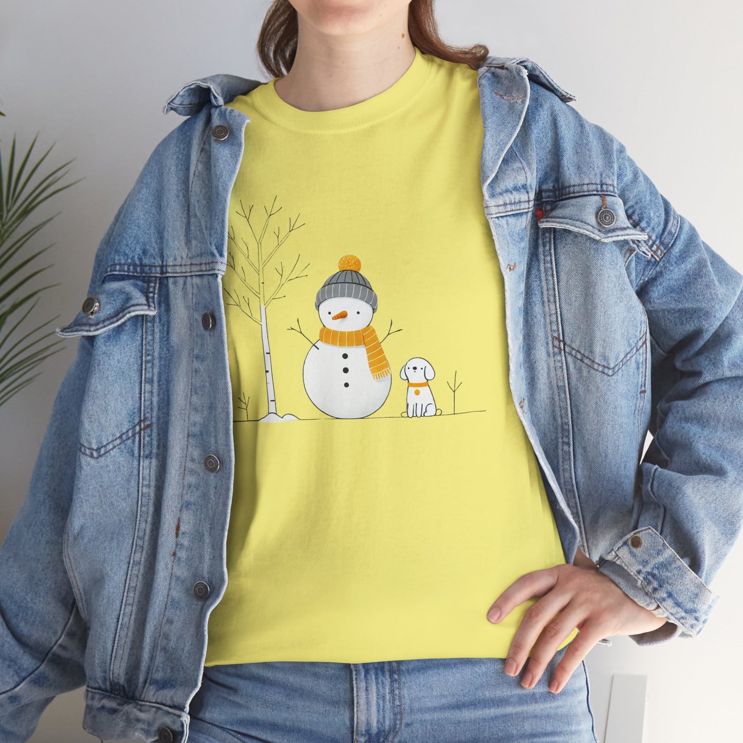 Snowman and dog Winter scene Unisex Heavy Cotton Tee - S - 3X