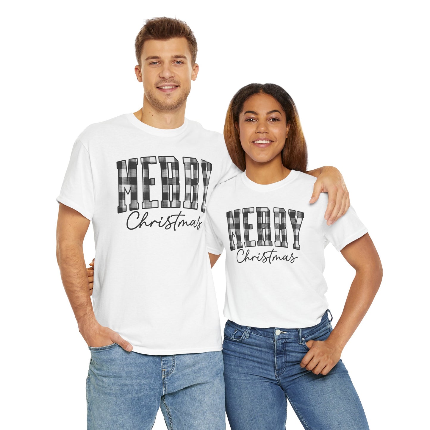 Buffalo Plaid Merry Christmas Unisex Heavy Cotton Tee - sizes S - 5X