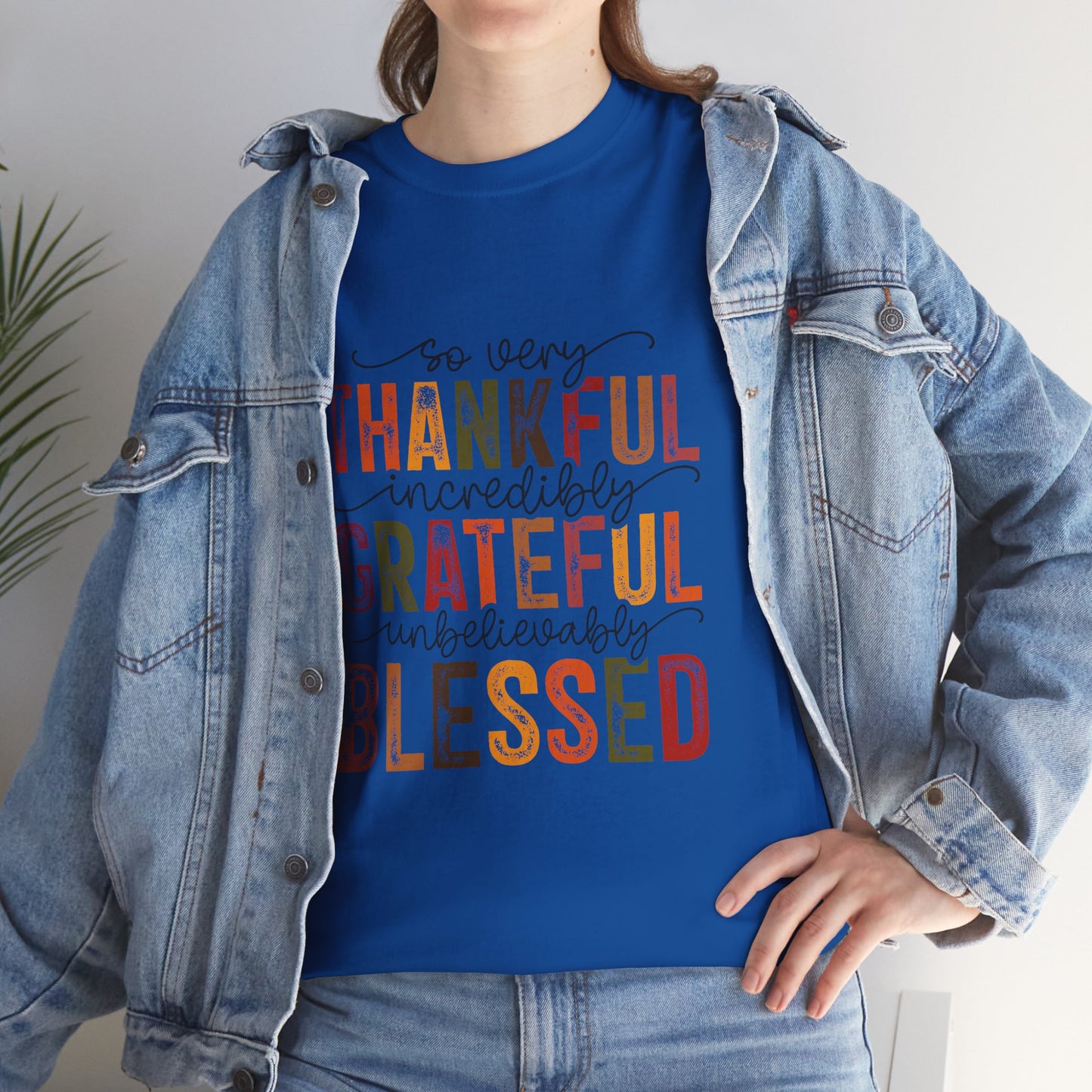 Thankful Grateful Blessed Unisex Heavy Cotton Tee - Thanksgiving Distressed Graphic T-Shirt