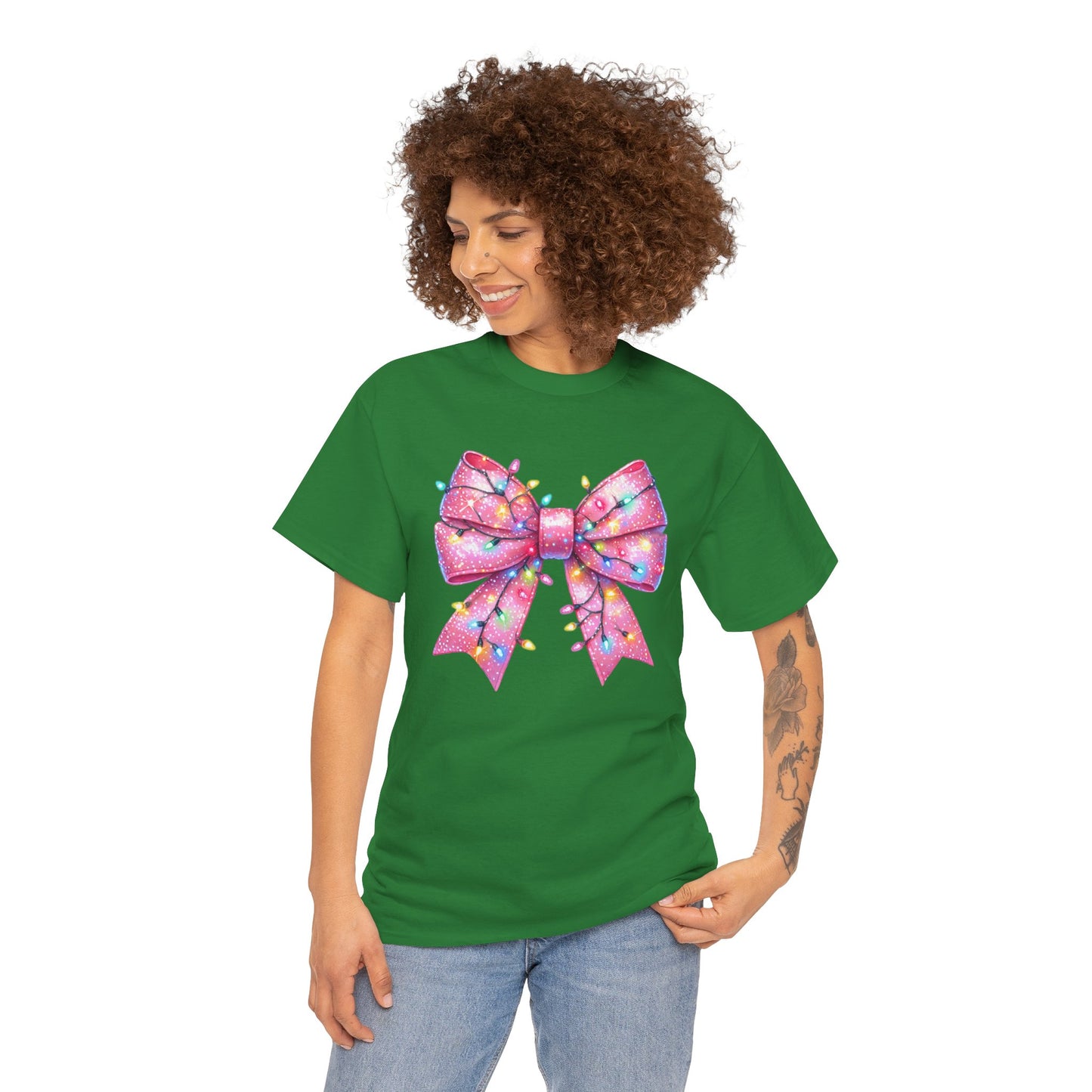 Pink Bow Unisex Tee - Christmas Lights Festive Shirt - sizes S - 5X