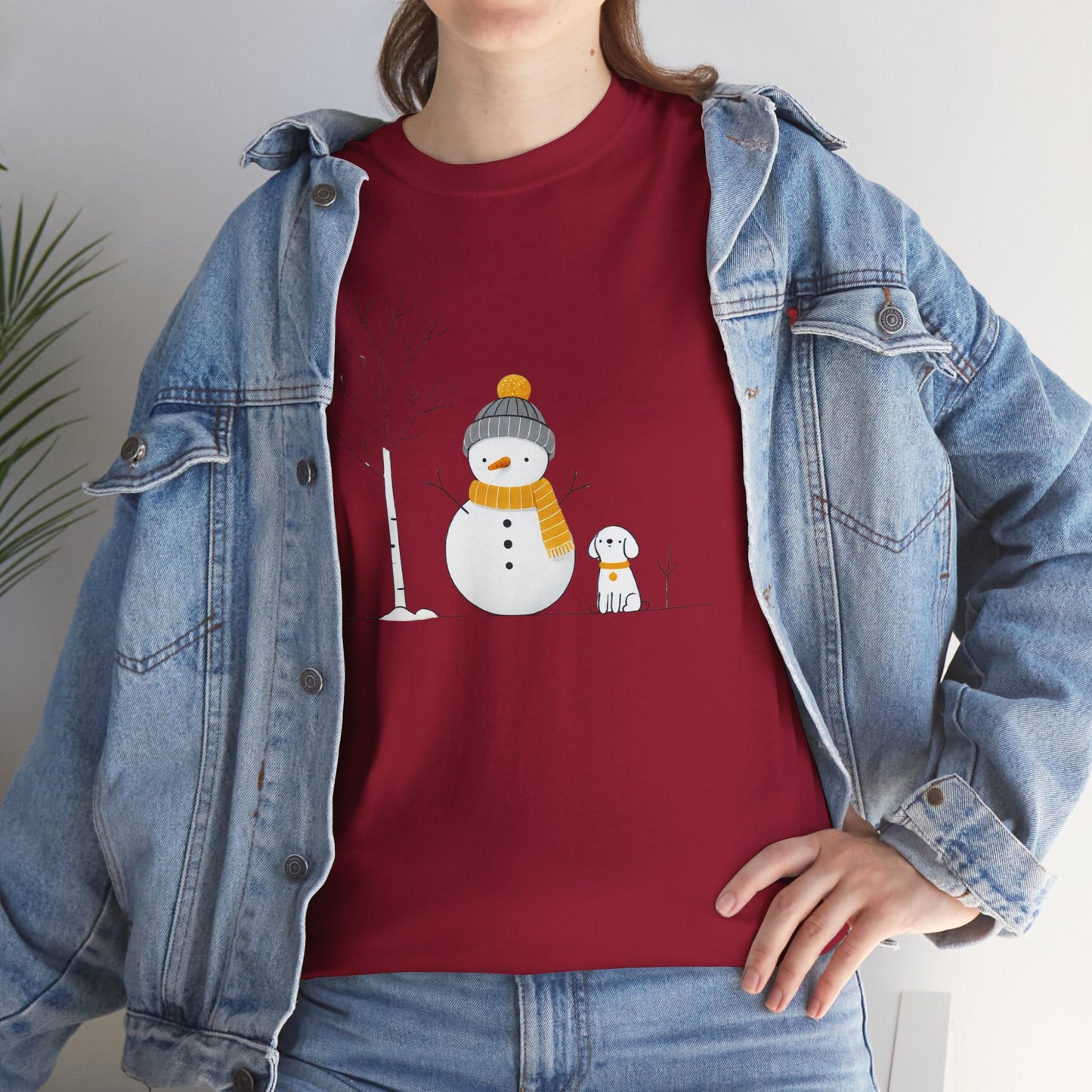 Snowman and dog Winter scene Unisex Heavy Cotton Tee - S - 3X