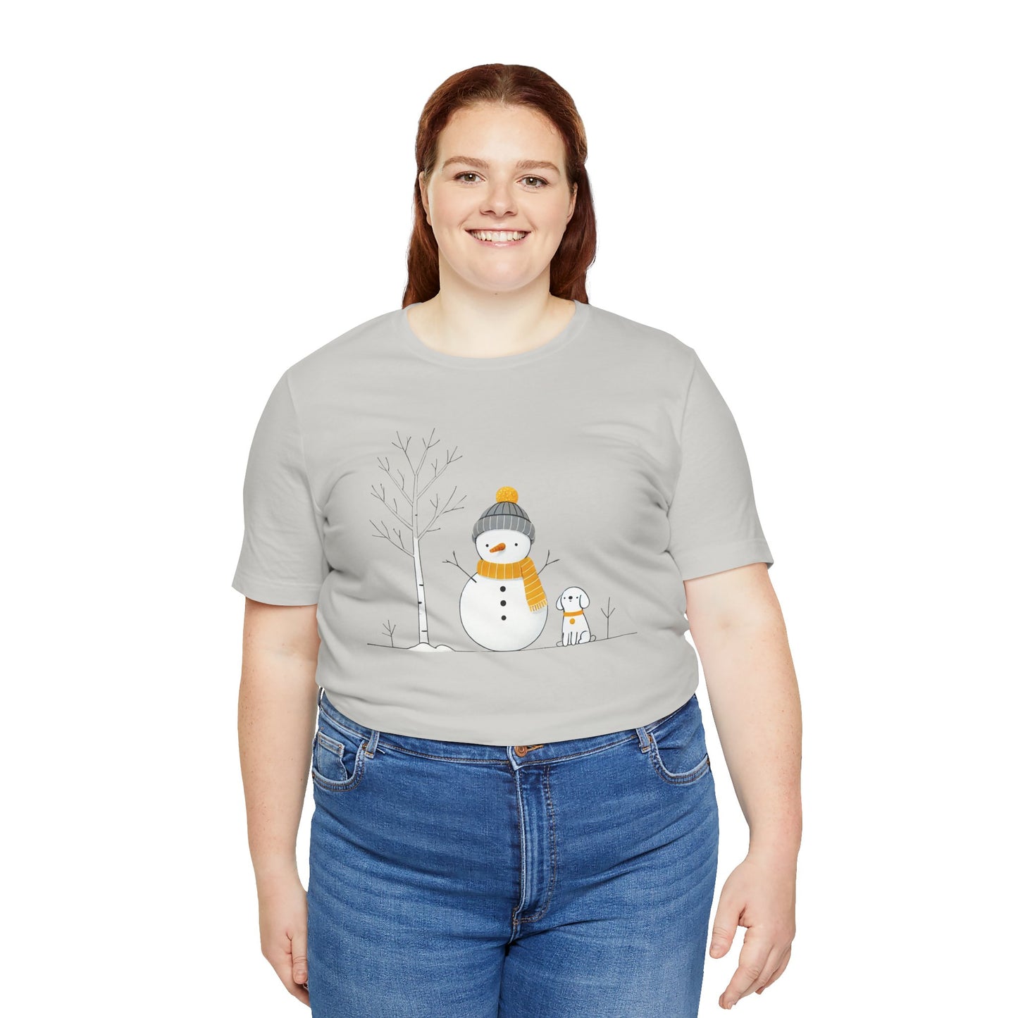 Snowman and dog winter scene Unisex Jersey Short Sleeve Tee - sizes S - 3X