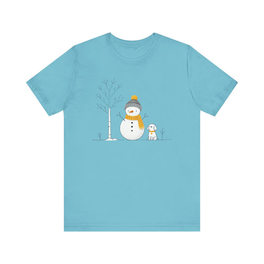 Snowman and dog winter scene Unisex Jersey Short Sleeve Tee - sizes S - 3X