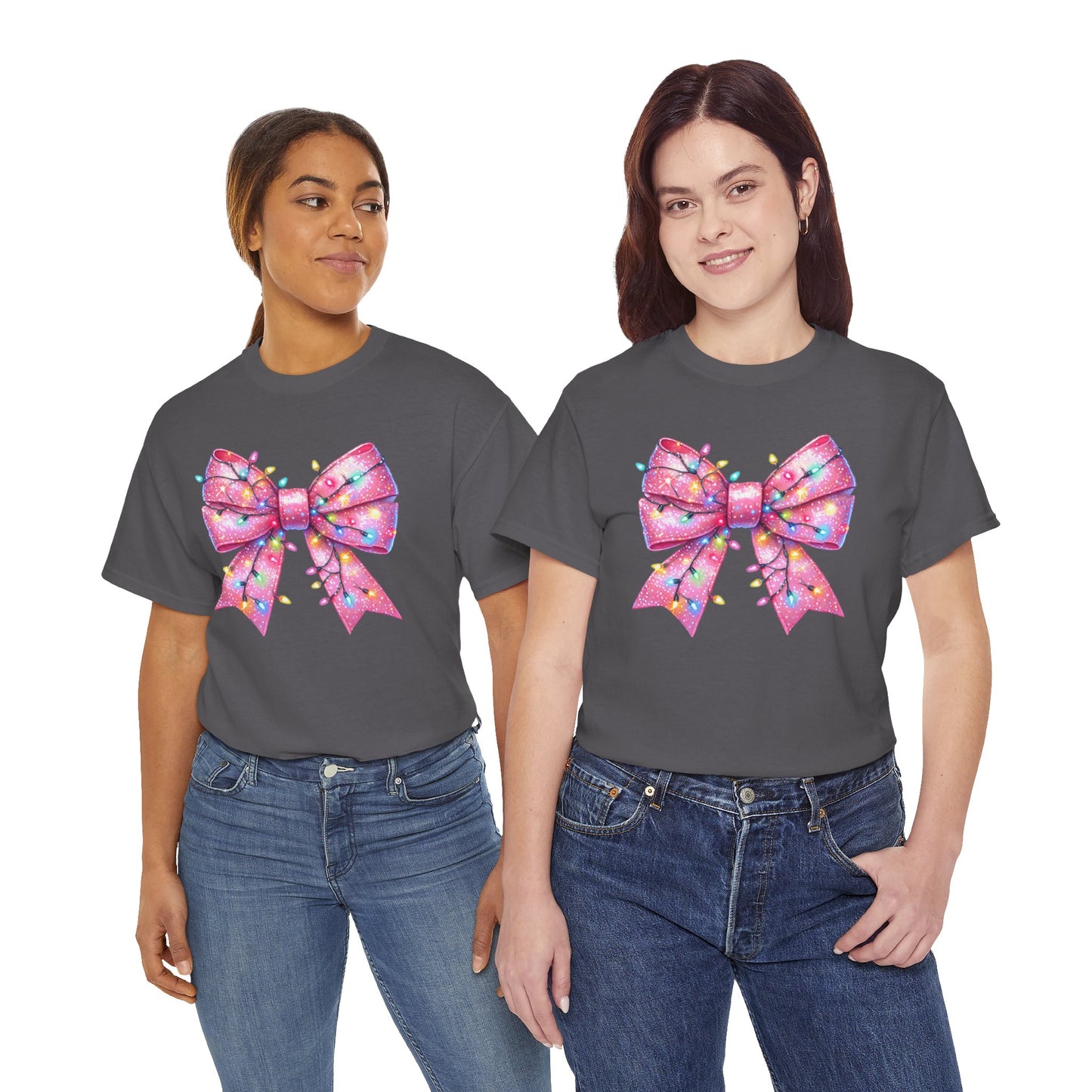 Pink Bow Unisex Tee - Christmas Lights Festive Shirt - sizes S - 5X