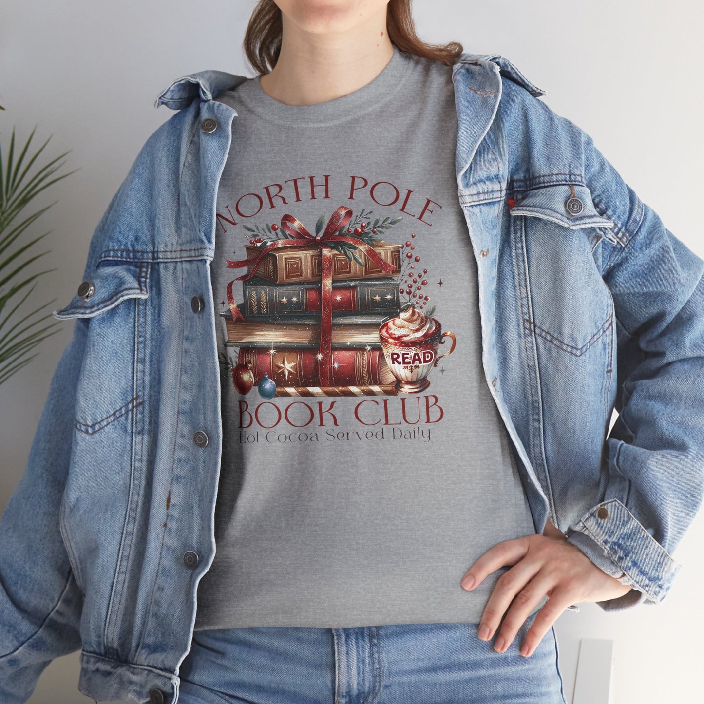 North Pole Book Club Unisex Heavy Cotton tee - Books Lover Christmas Holiday Festive Unisex T-shirt - sizes S - 5X