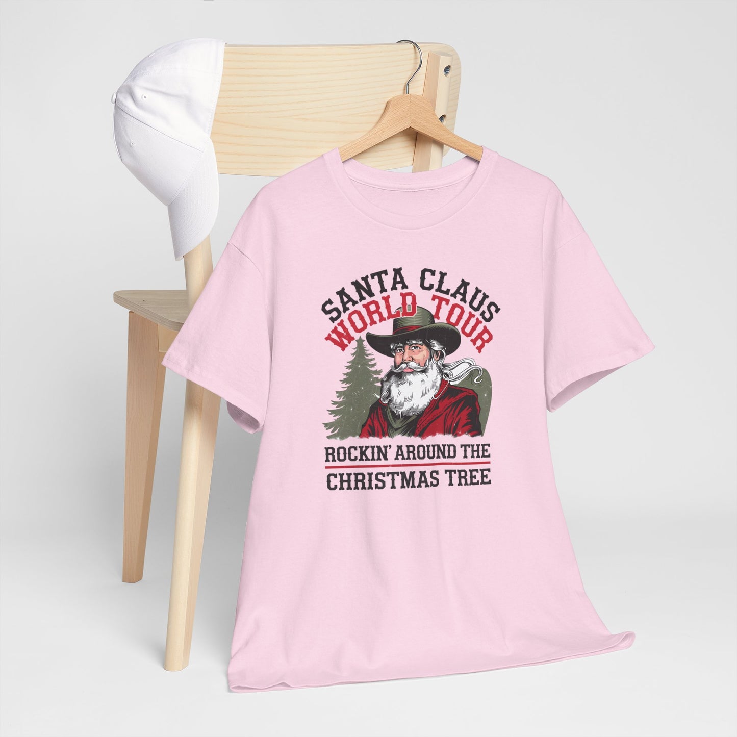 Cowboy Santa World Tour Unisex Heavy Cotton T-shirt - Christmas Funny Country Graphic Holiday Tee - sizes S - 5X