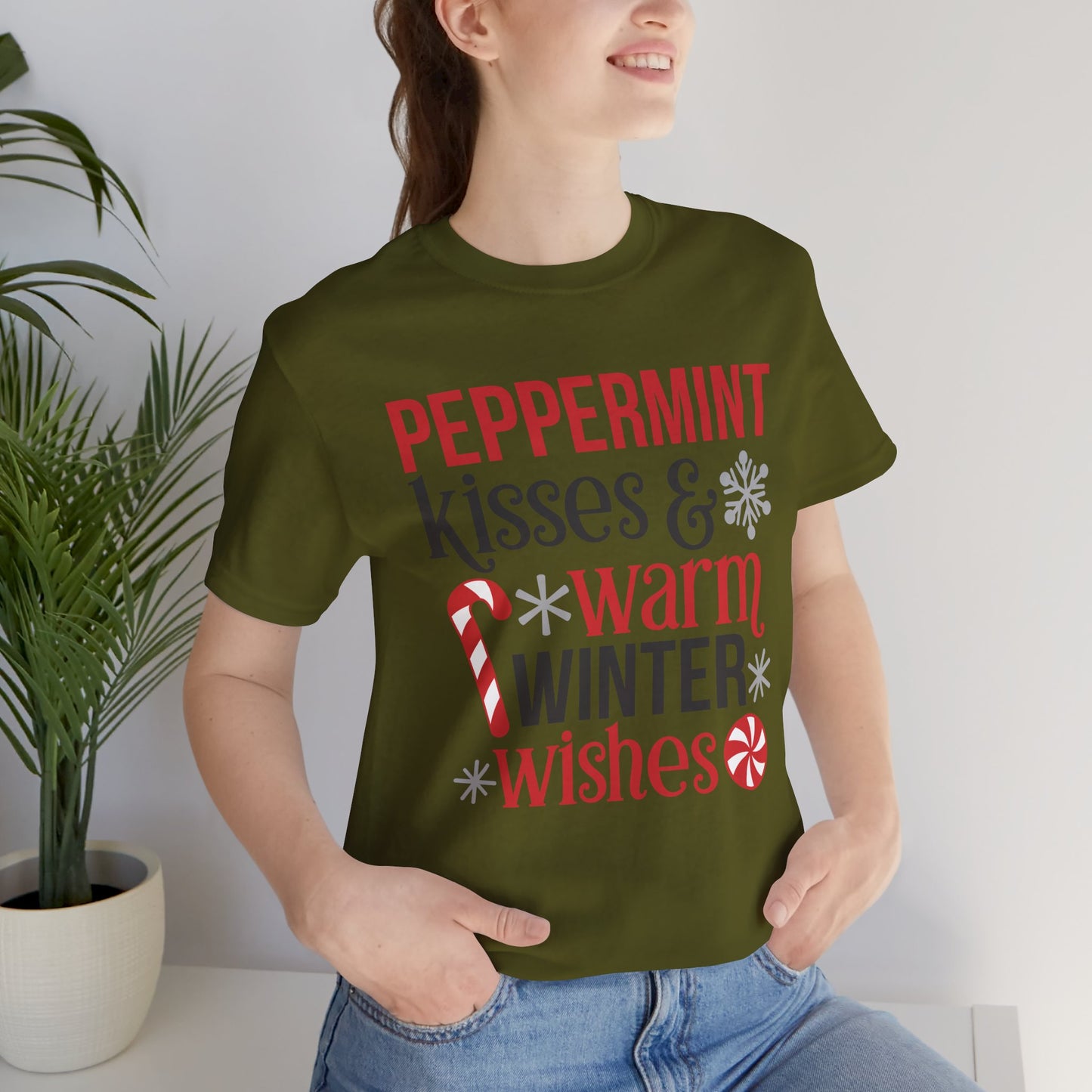 Peppermint Kisses and Warm Winter Wishes Unisex Jersey Short Sleeve Tee - sizes S - 3X