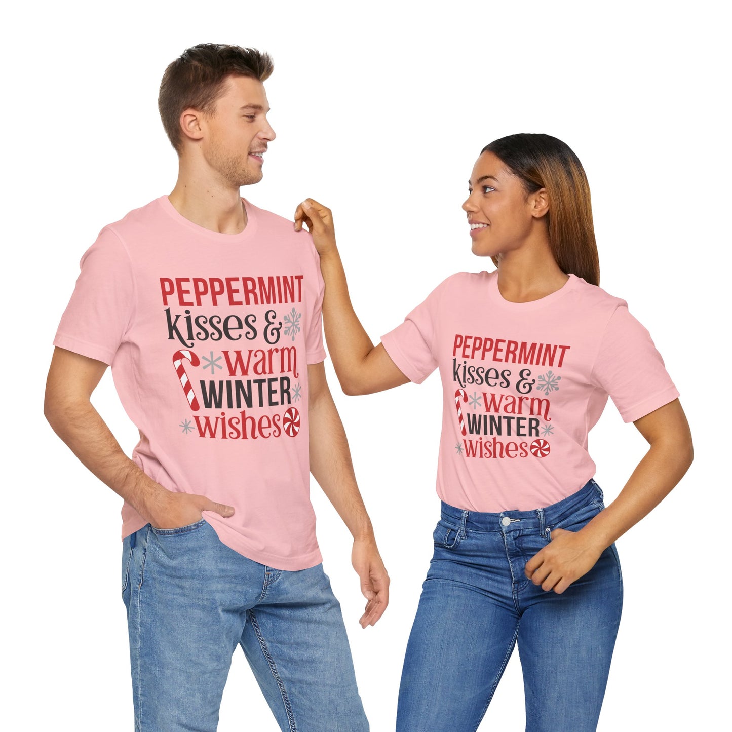 Peppermint Kisses and Warm Winter Wishes Unisex Jersey Short Sleeve Tee - sizes S - 3X