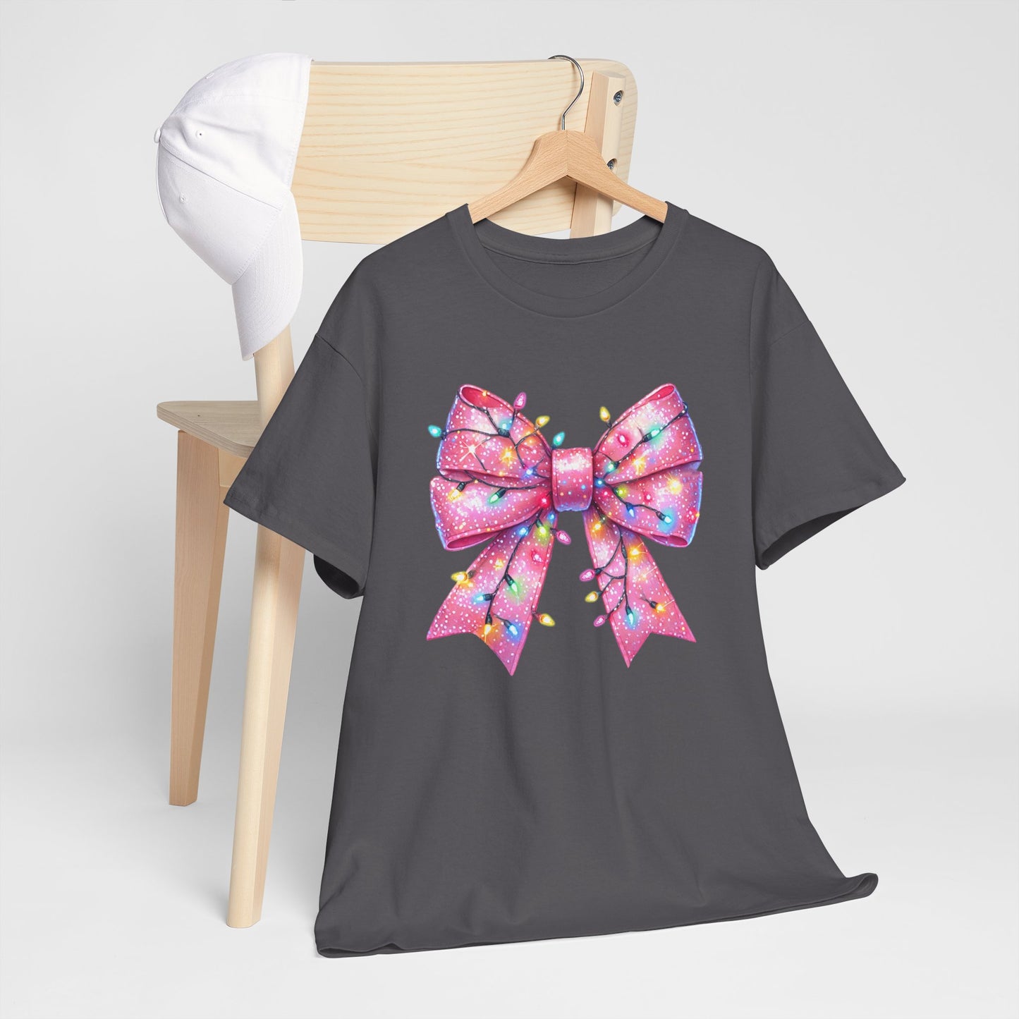 Pink Bow Unisex Tee - Christmas Lights Festive Shirt - sizes S - 5X